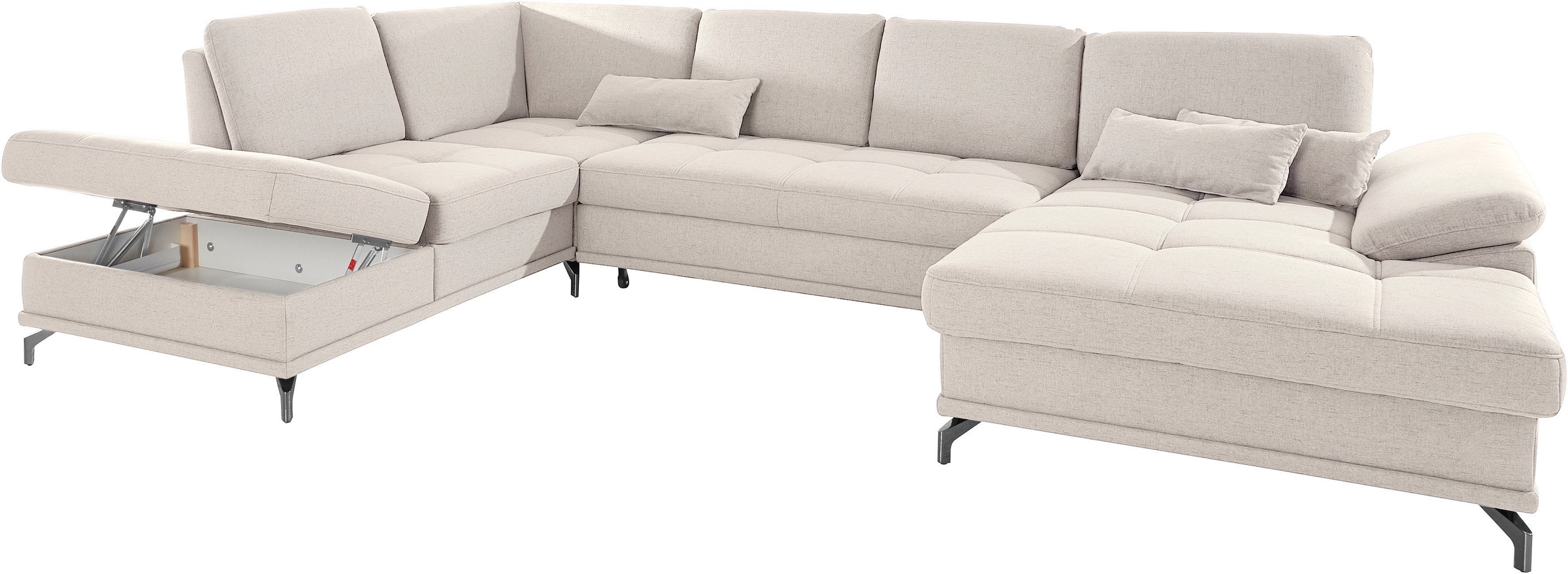Places of Style Wohnlandschaft »Costello U-Form, mit Sitztiefenverstellung, Armteilverstellung und«, 3 Nierenkissen, optional Bettfunktion und Bettkasten