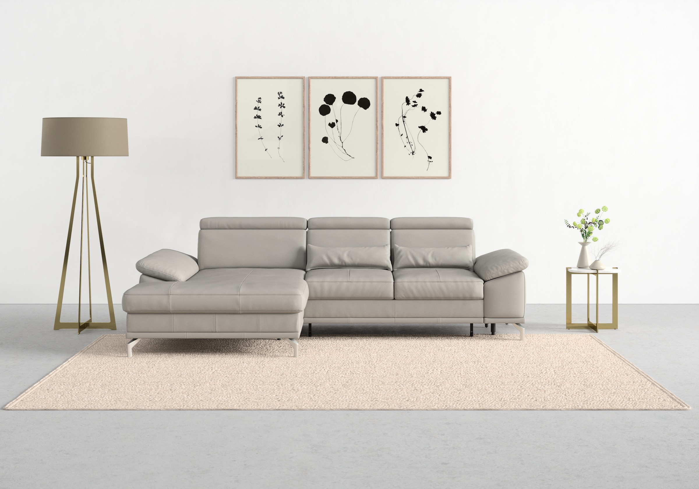 sit&more Ecksofa »Cabrio L-Form, mit Sitztiefenverstellung, Arm- und Kopfteilverstellung«, 2 Nierenkissen, Federkern, optional Bettfunktion und Stauraum