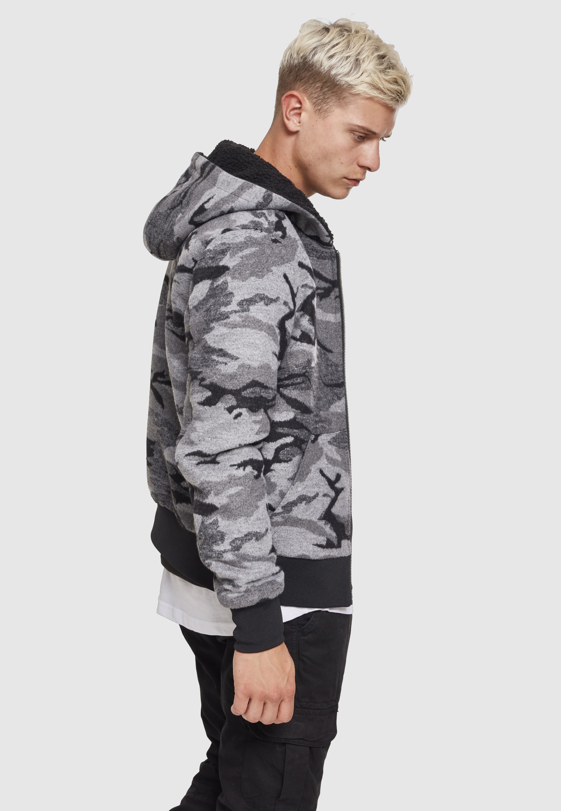URBAN CLASSICS Winterjacke »Urban Classics Herren Camo Zip Jacket« 1 Stk. tlg. mit Kapuze