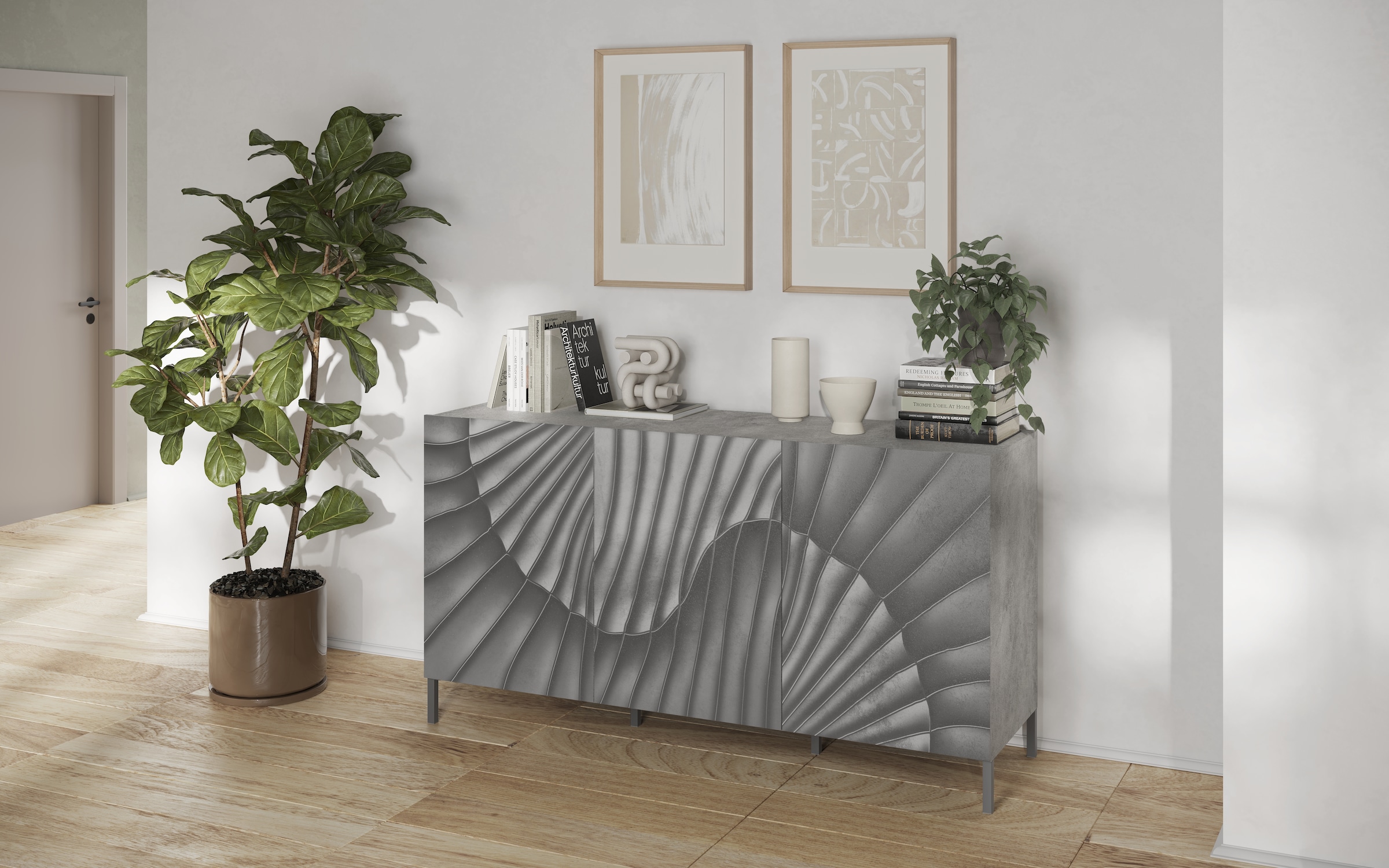 INOSIGN Sideboard »Snake Breite 181 cm, moderne Kommode mit 3 Türen«, Anrichte mit viel Stauraum, Front mit besonderem Siebdruck