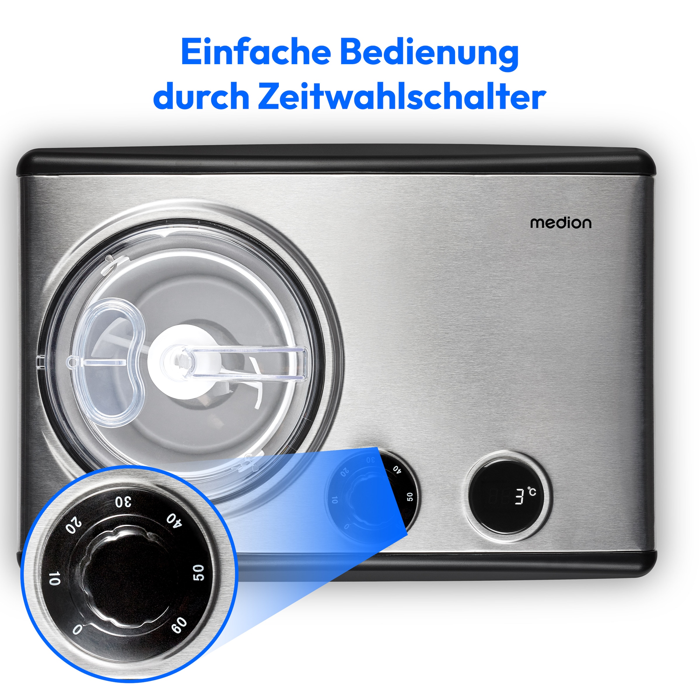 Medion® Eismaschine »MD 18387, 1,5 L Kapazität (800 ml Füllmenge), integrierter Kompressor«, 1,5 l, 150 W, geeignet für die Zubereitung von Eiscreme, Frozen Yoghurt & Sorbet