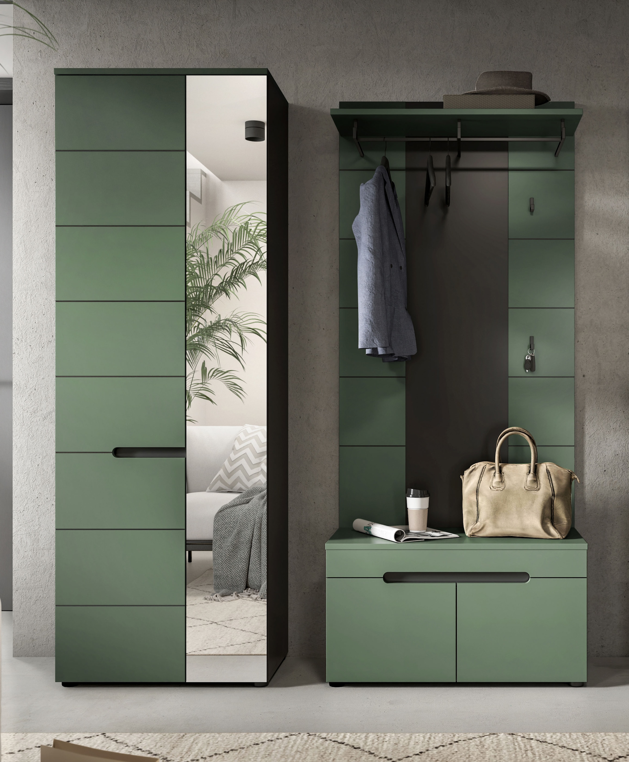 Home affaire Garderoben-Set »REHAT, TOPSELLER!, 3-teilig, Breite 160 cm, individuell erweiterbar« Set, bestehend aus: Garderobenschrank, Sitzbank und Paneel, 3 Stk. tlg.