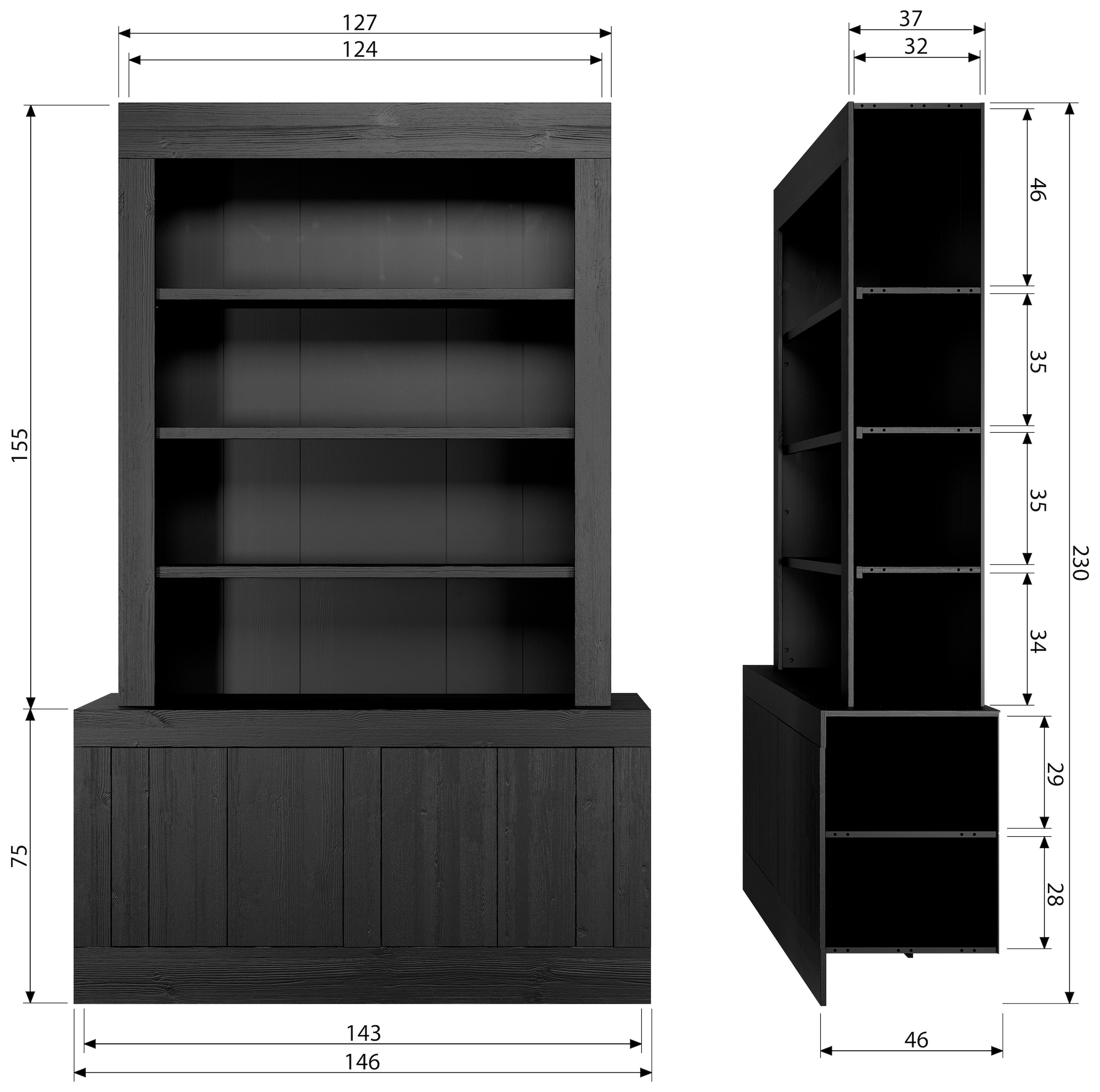 WOOOD Buffet »Vienna«, mit Schubladen und offenen Regalen, H 230 cm x B 146 cm