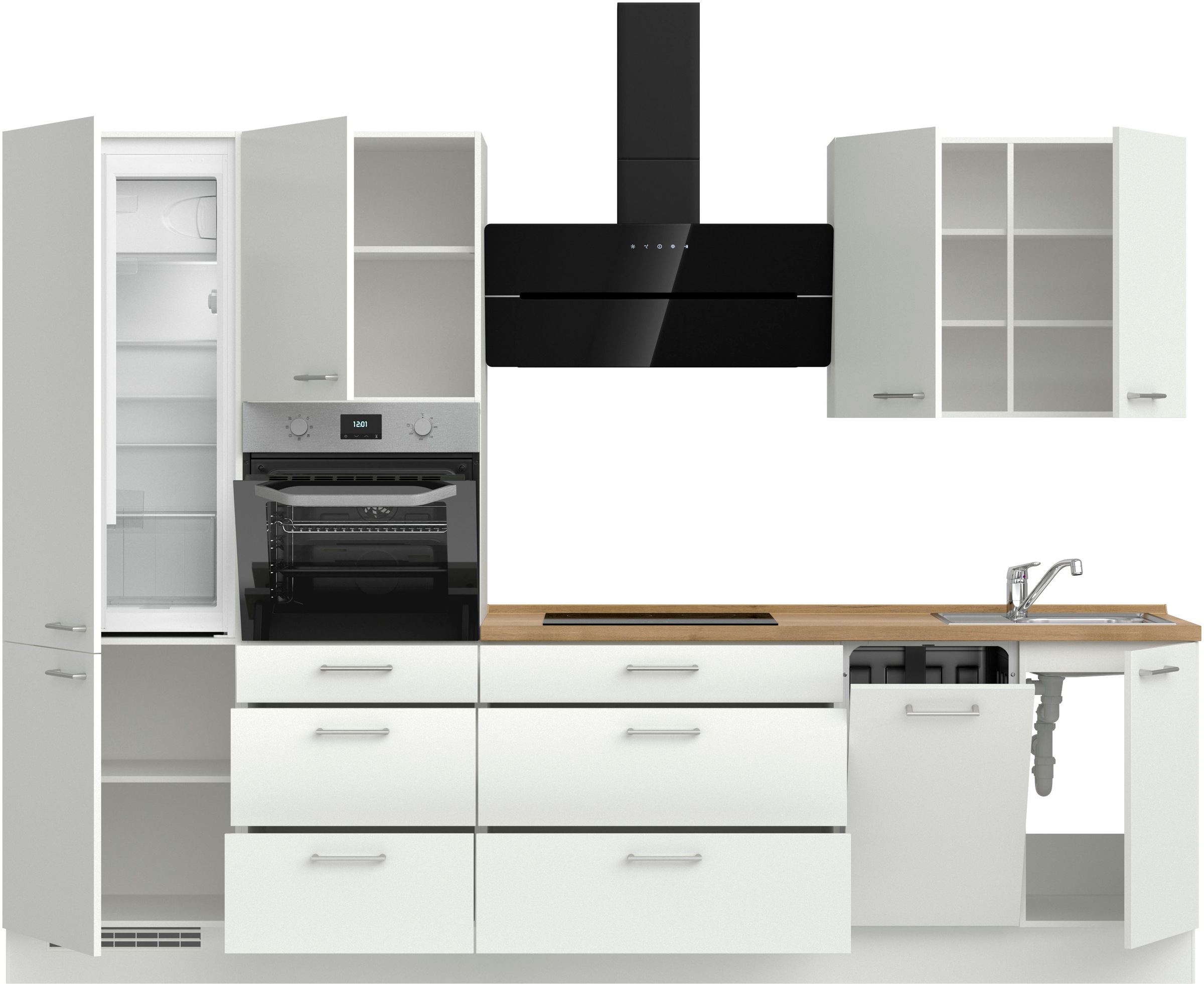 nobilia® Küchenzeile »"Laser II", Ausrichtung wählbar, Breite 300 cm« vormontiert, wahlw. mit unterschiedlichen E-Geräten-Sets