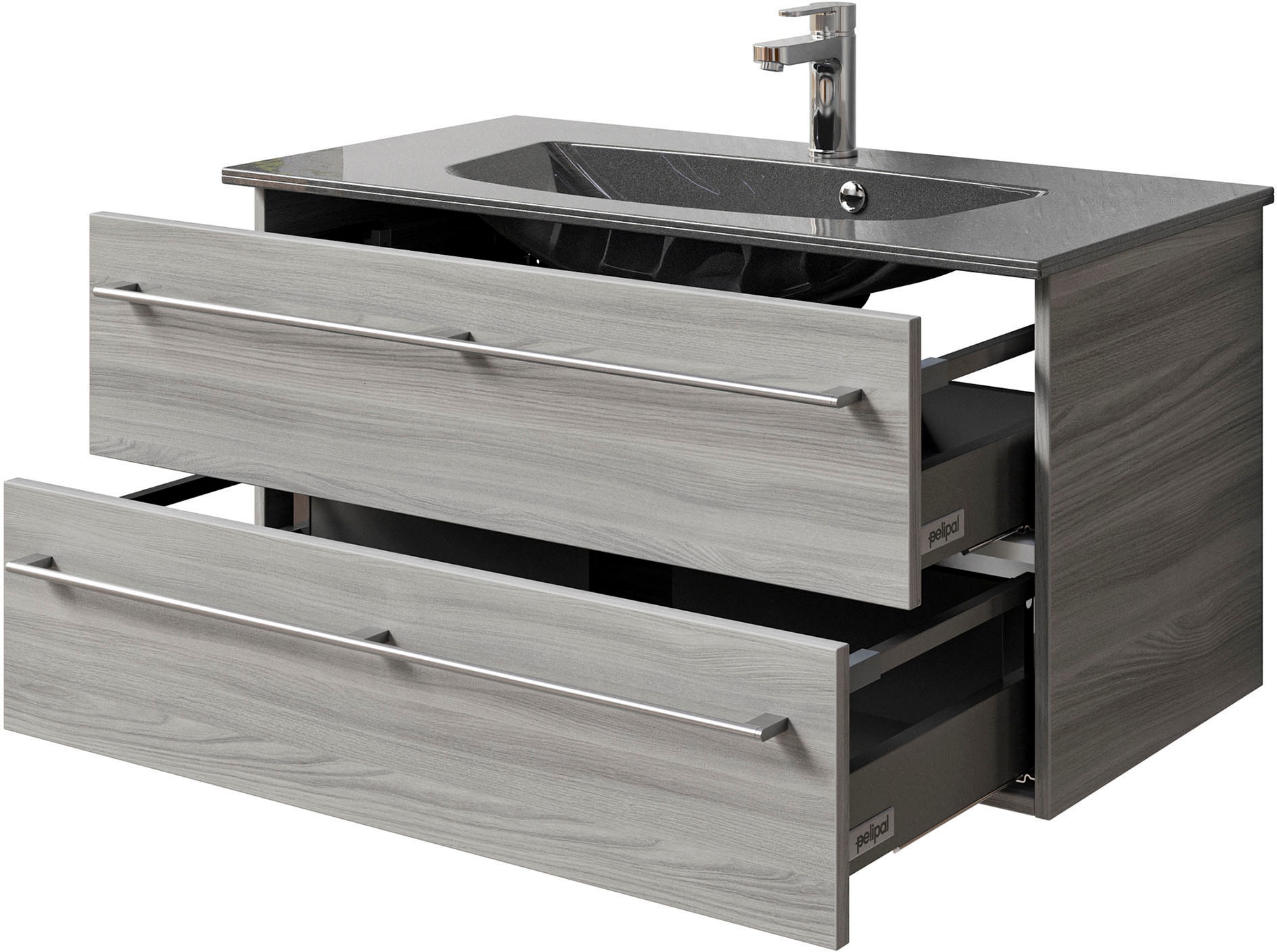 Saphir Waschtisch »Serie 6025 Mineralmarmor-Waschtisch mit Unterschrank, 97 cm breit«, Waschplatz mit 2 Schubladen, hängend, verschiedene Ausführungen