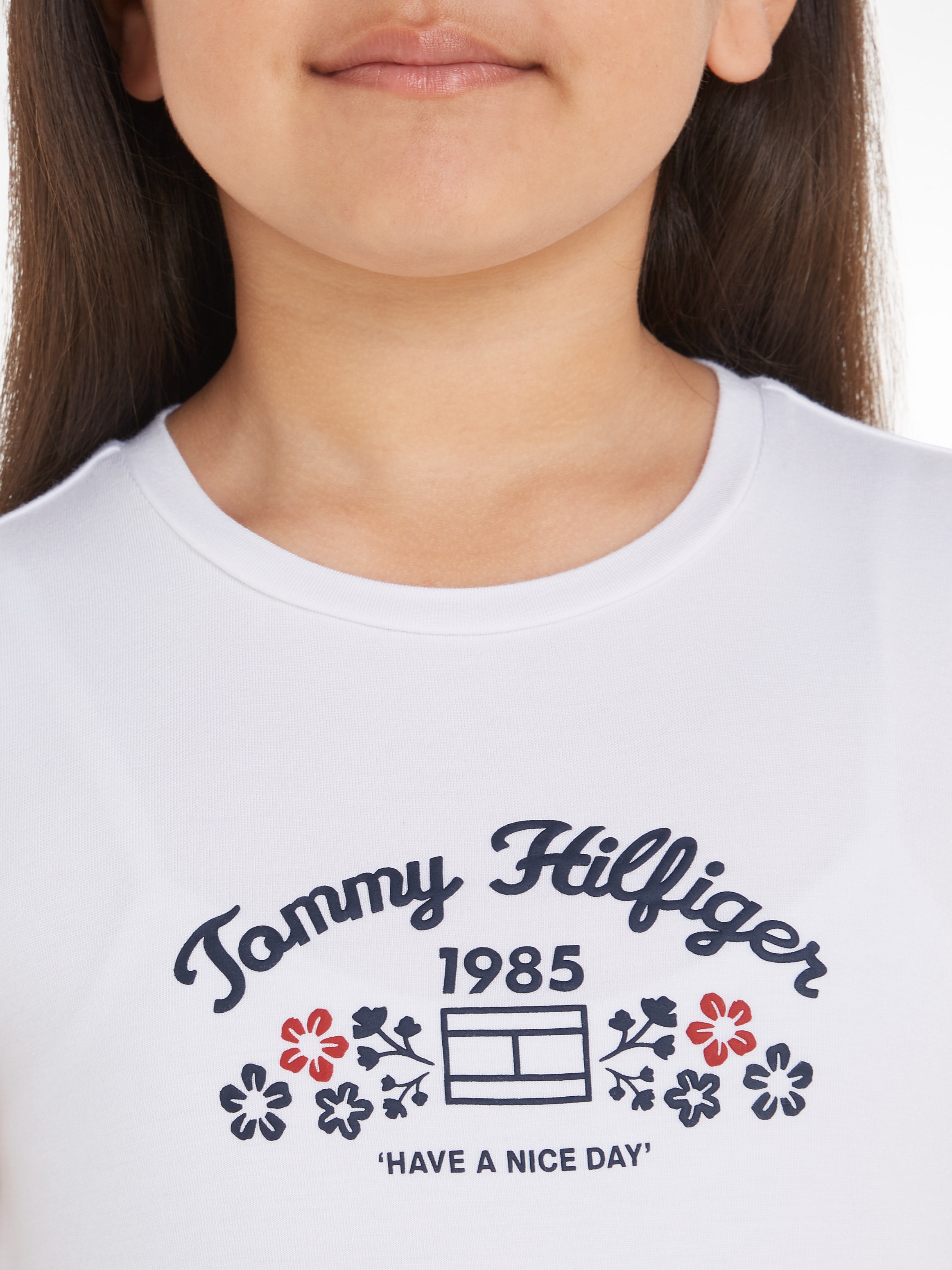 Tommy Hilfiger T-Shirt »FLOWER PUFF PRINT REG TEE SS«, Kinder bis 16 Jahre mit Markenprint