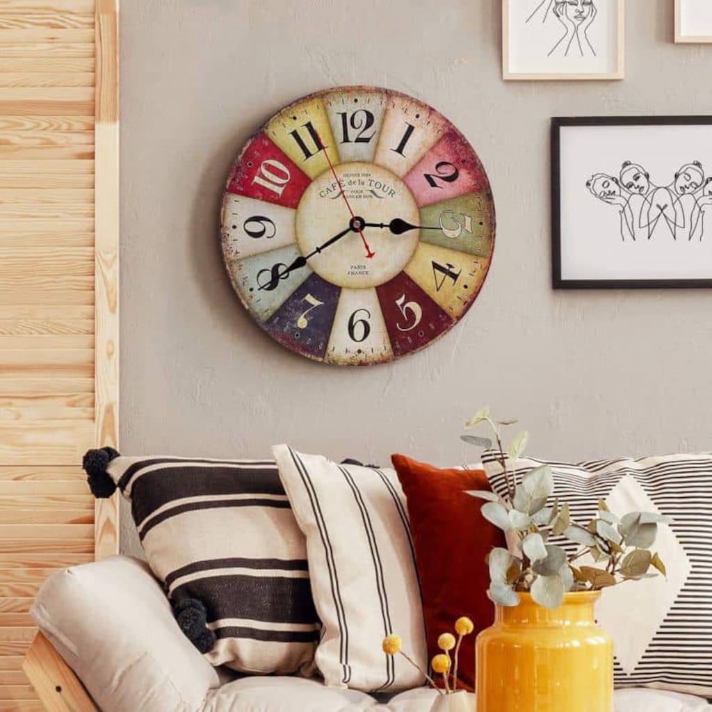 Wall-Art Wanduhr »Vintage MDF Holz Wanduhr Shabby Chic große Wohnzimmer Uhr«