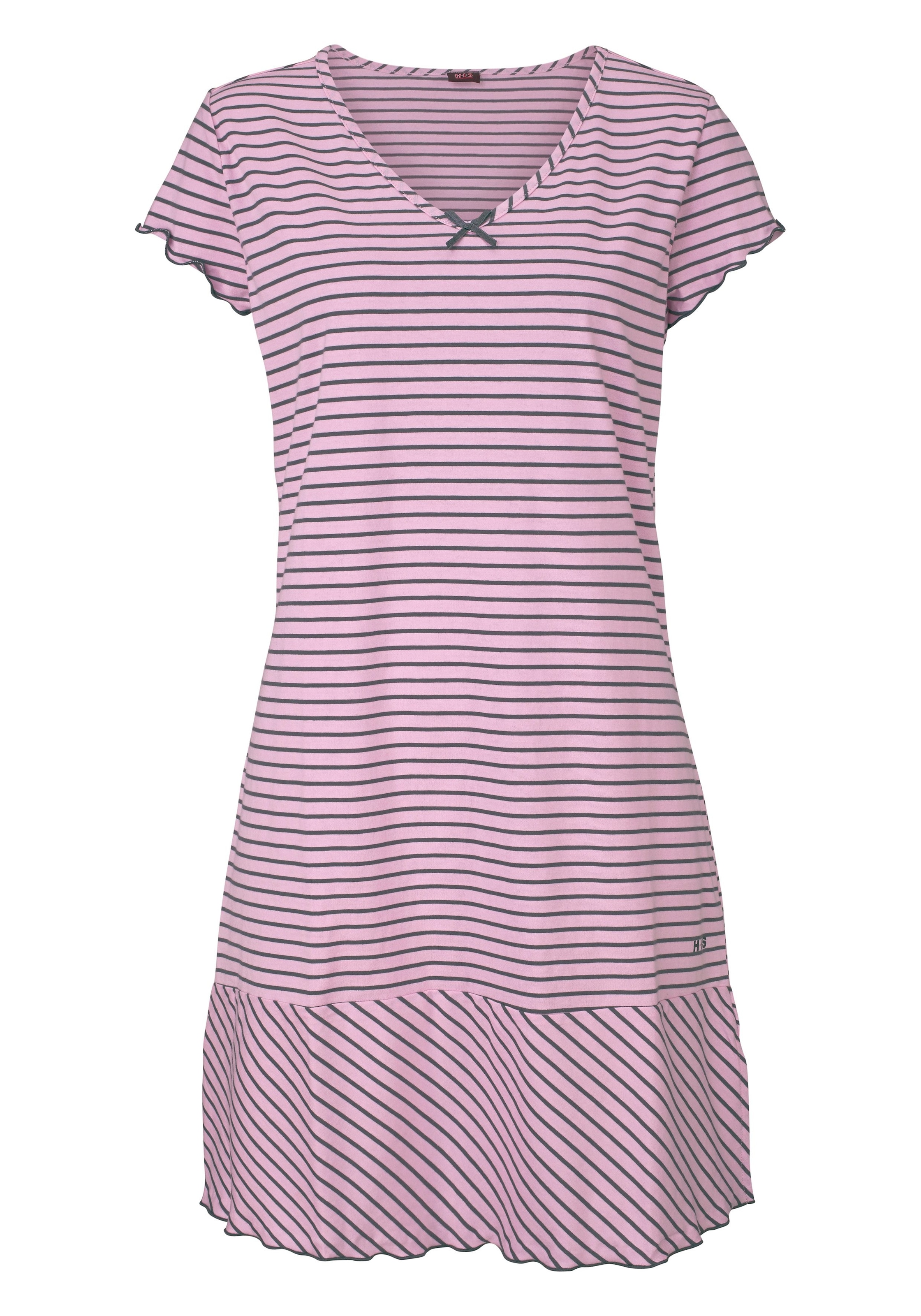 H.I.S Nachthemd in süßem Streifenlook mit Kräuselrändern