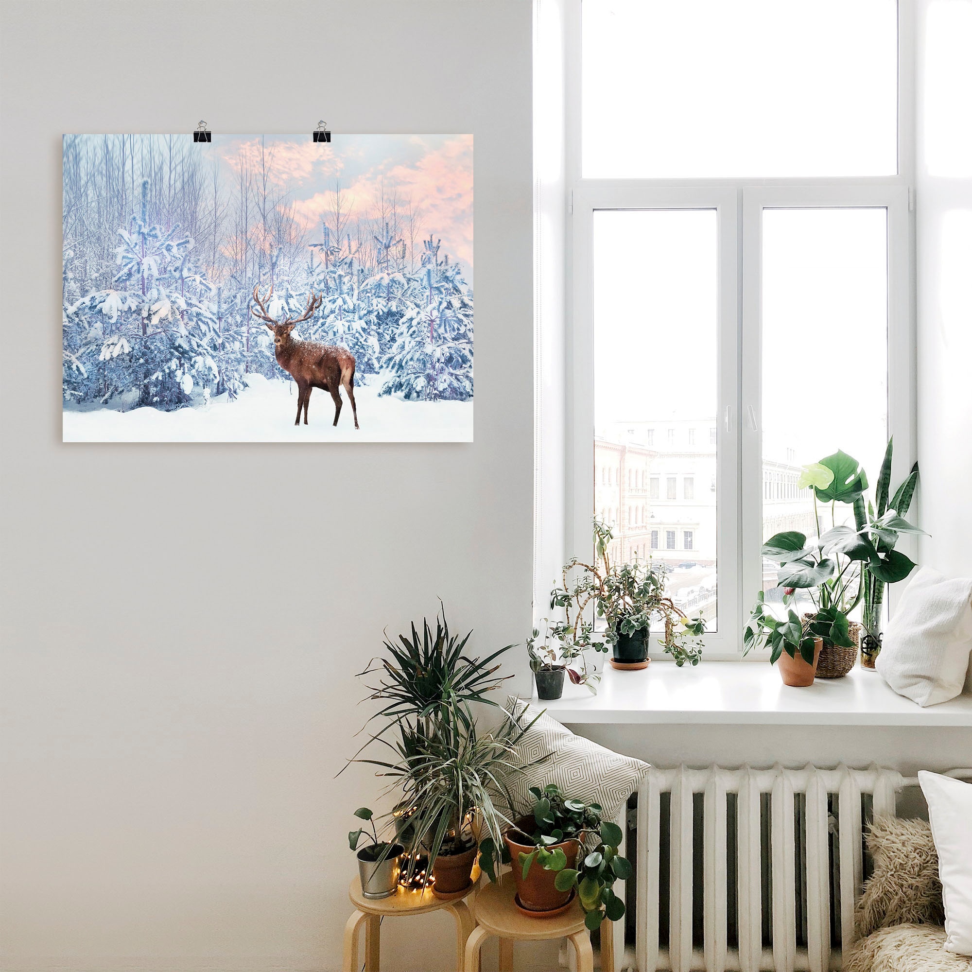 Artland Wandbild »Hirsch im Winterwald«, Hirschbilder, (1 St.), als Leinwandbild, Poster in verschied. Größen