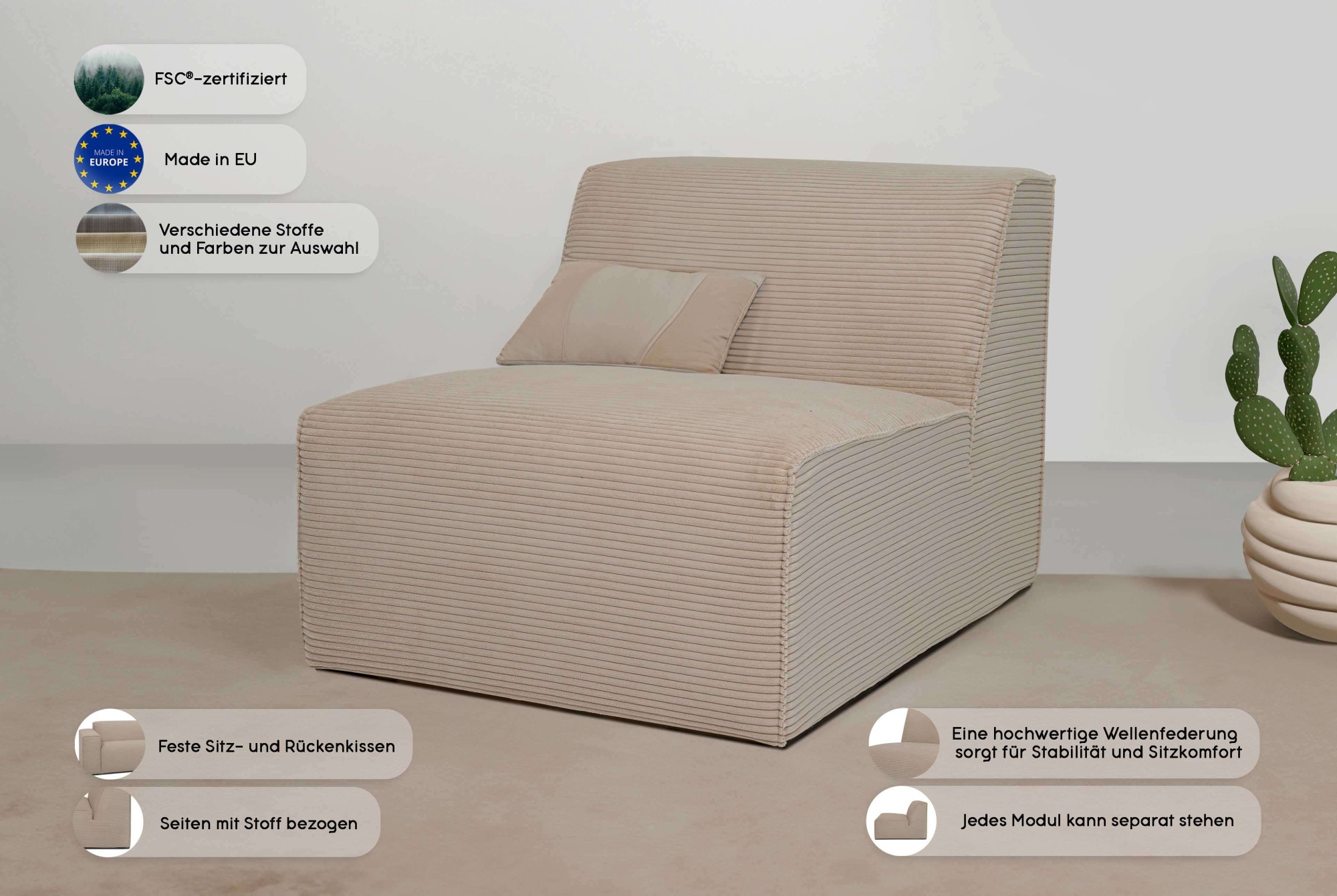 INOSIGN Sofaelement »Clayton«, in einem trendigen Cord-Bezug