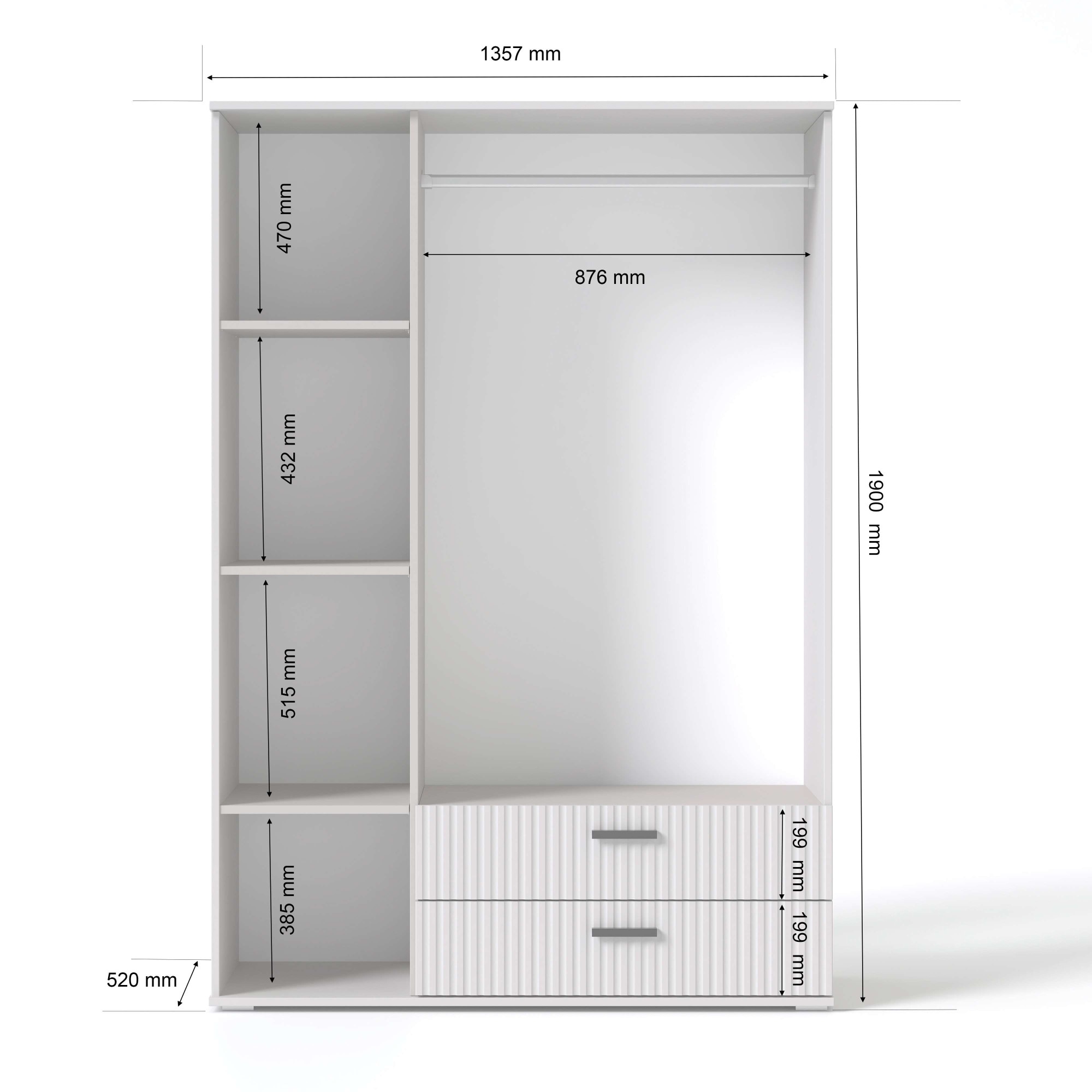 OTTO home Kleiderschrank »KOLLINE, modern mit viel Stauraum & geriffelter Struktur« H/B/T ca. 190/135/52cm,  Robuste Qualität, clevere Innenaufteilung & europäische Herstellung