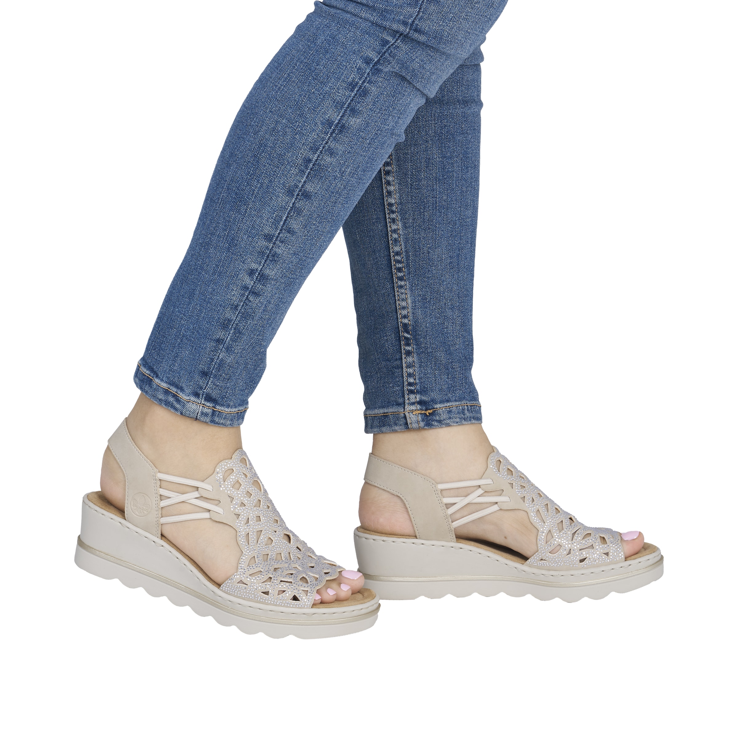 Rieker Keilsandalette  Sommerschuh, Plateausandale, Schlupfschuh mit Schmucksteinchen