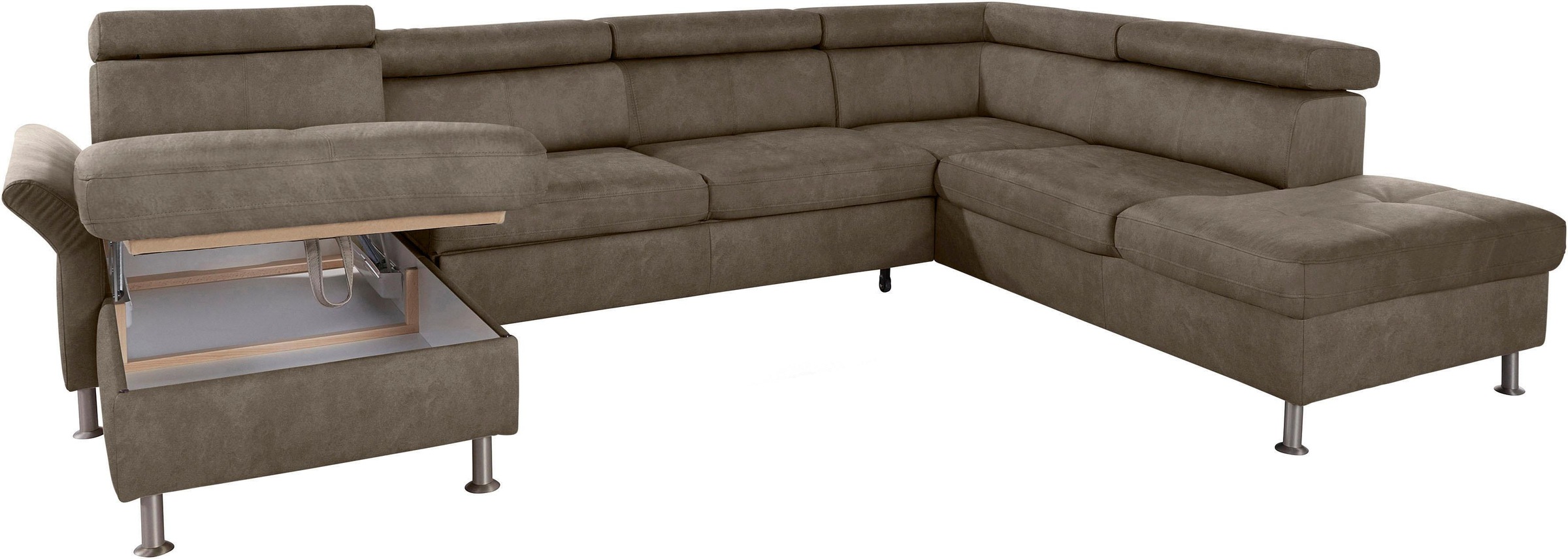exxpo - sofa fashion Wohnlandschaft »Maretto, bequem und komfortabel, aufwendige Sitzsteppung, U-Form«, inkl. Kopfteilverstellung für mehr Sitzkomfort, wahlweise Bettfunktion