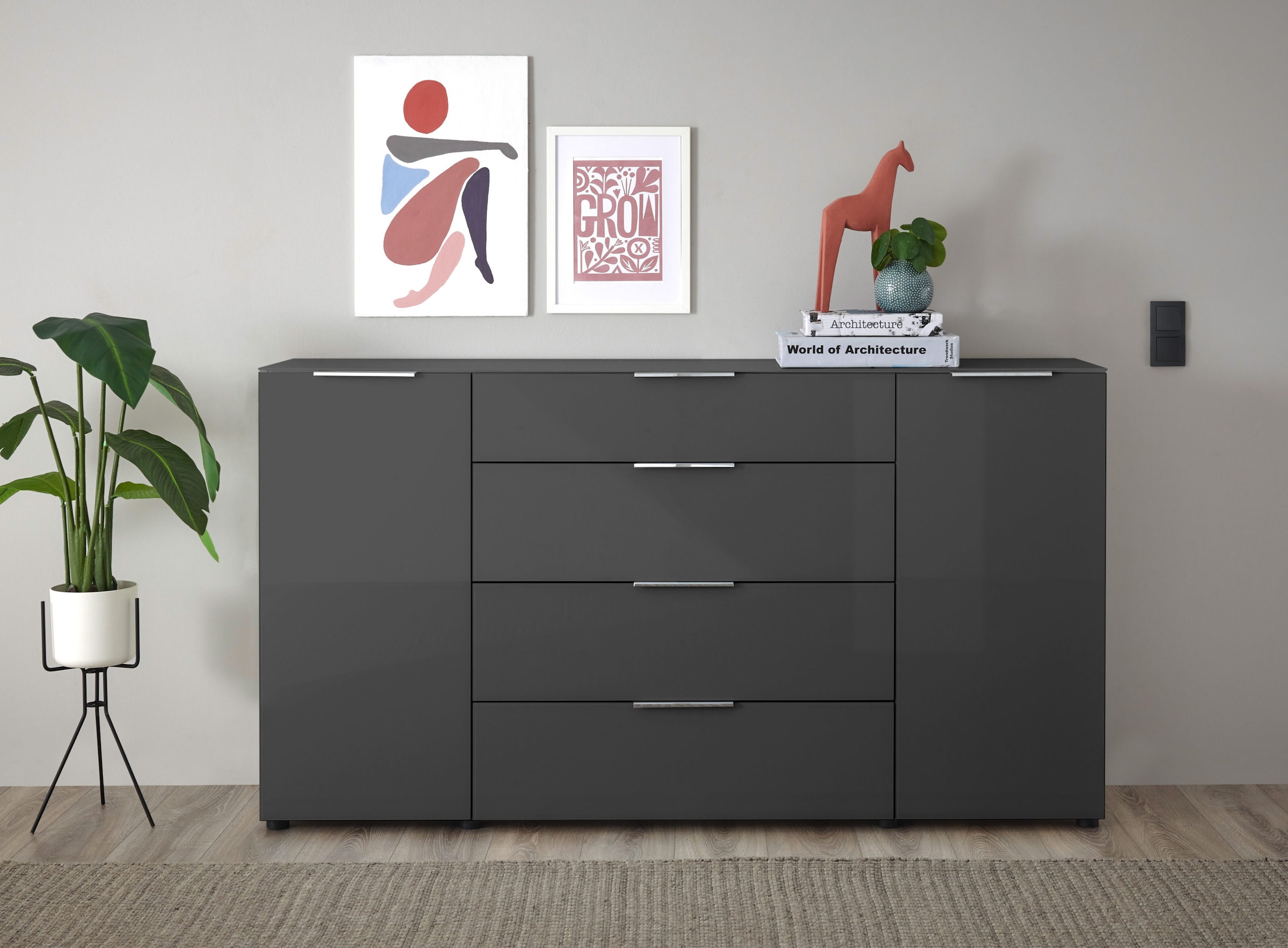 HBZ Kommode »Santorin, BxHxT 180x99x40 cm«, (1 St.), Breite 180cm, Softclose für Türen und Schubkästen, Melaminbeschichtung