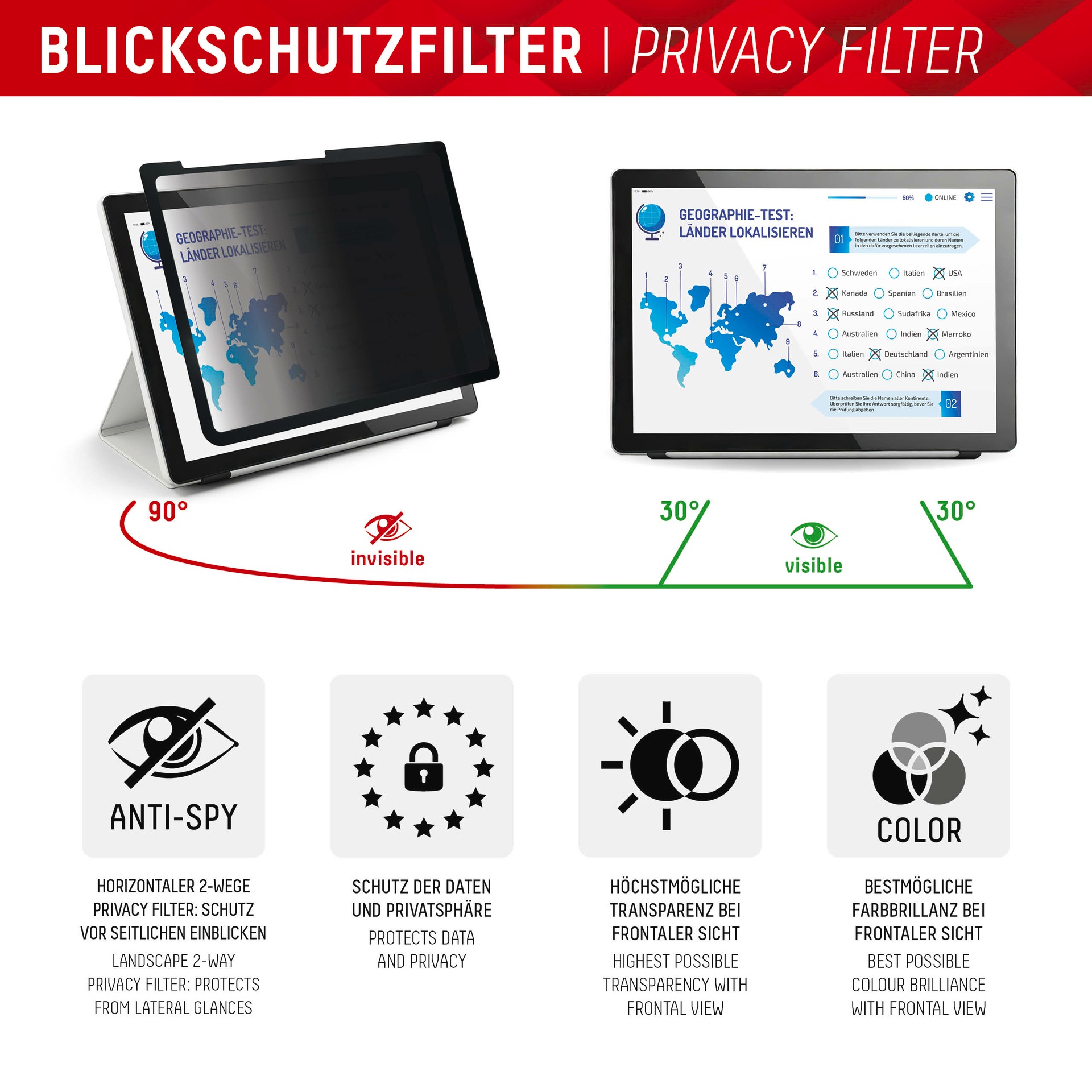 Displex Displayschutzfolie »Tablet Privacy Safe« für Apple iPad 10,9" (10. Gen., 2022);Apple iPad 11" (2025);Apple iPad Air 11" (2024/2025) Blickschutzfolie, Schutzfolie, Bildschirmschutz, kratz- & stoßfest