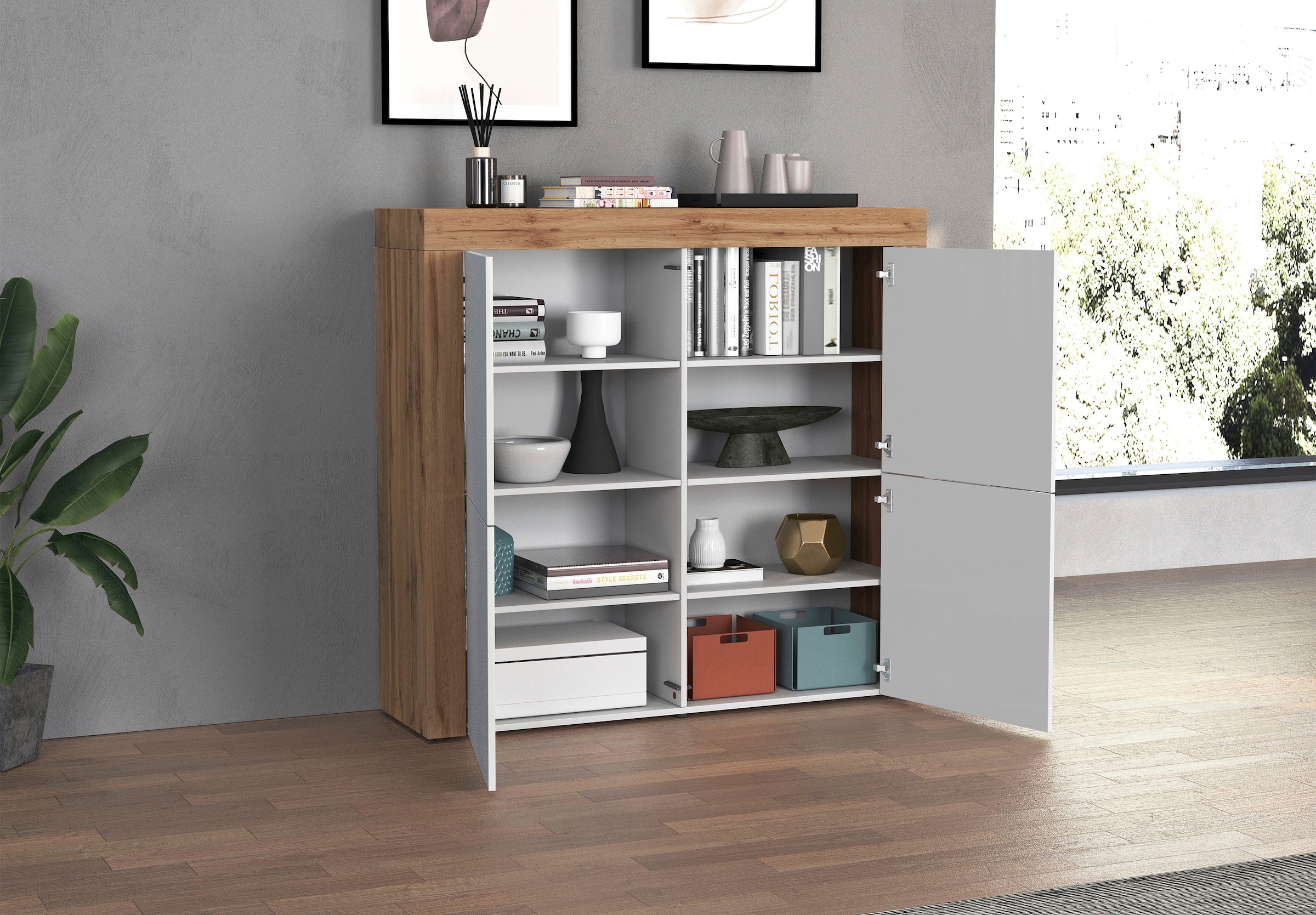 INOSIGN Highboard »CHRONOS Breite 140 cm mit 4 Türen und 8 Fächer 'Made in Italy'«, (1 St.), Hohes Sideboard, Kommode, Schrank, Grifflos mit Push to Open