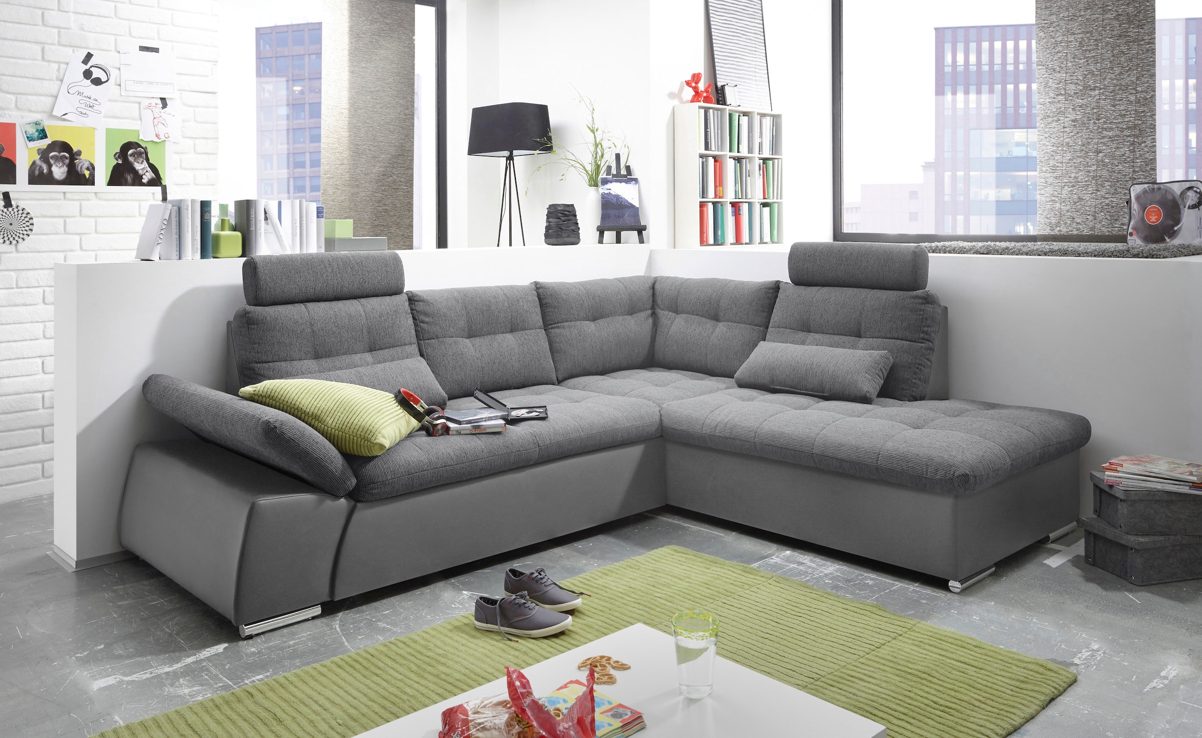 ED EXCITING DESIGN Ecksofa "Jakarta L-Form", mit Bettfunktion, Kopfstützen, günstig online kaufen