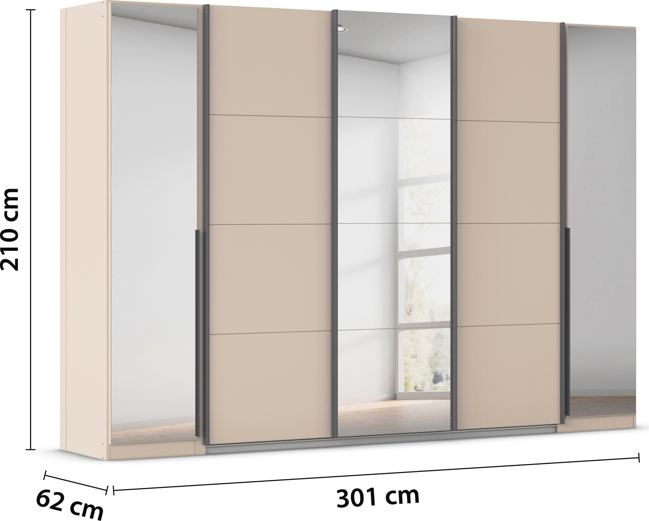 rauch Schwebetürenschrank »Agordo«, (im angesagten Mix aus Dreh- und Schwebetüren), optional mit Spiegel und zwei Griff-Farben MADE IN GERMANY