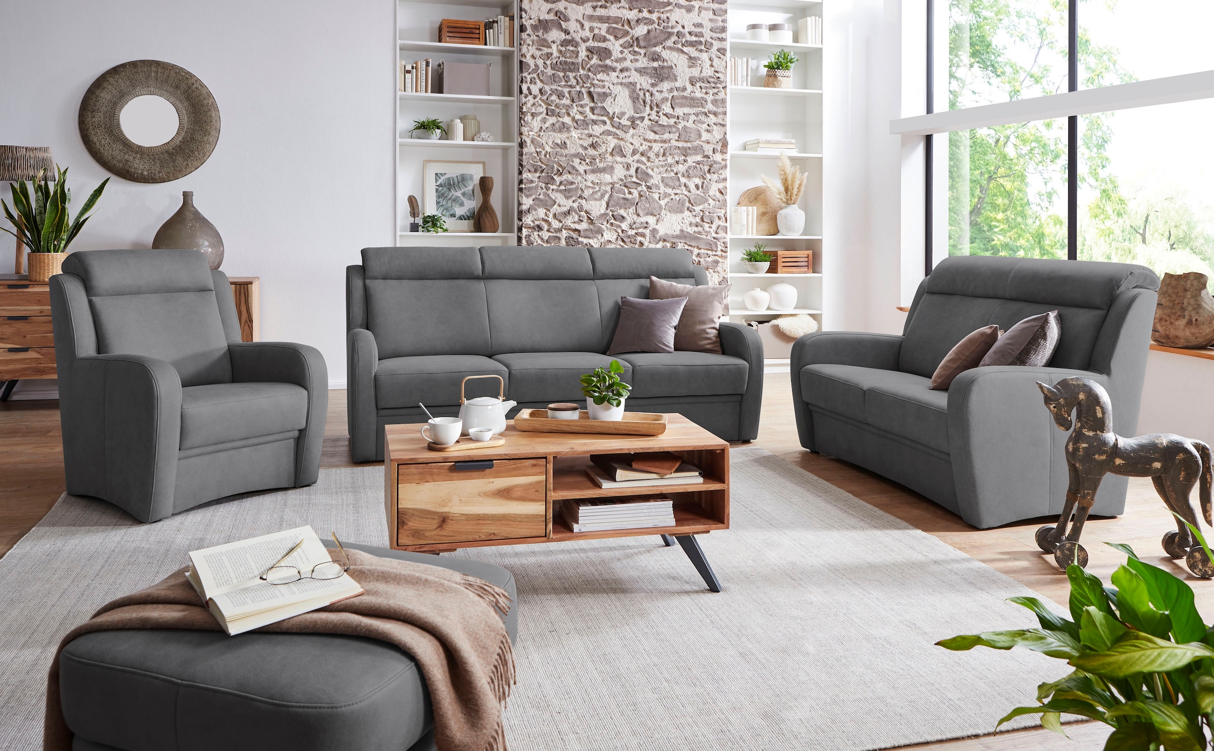 VILLA BECK Polstergarnitur »Varese«, (3 tlg.), Kopfteilverstellung, Set aus günstig online kaufen
