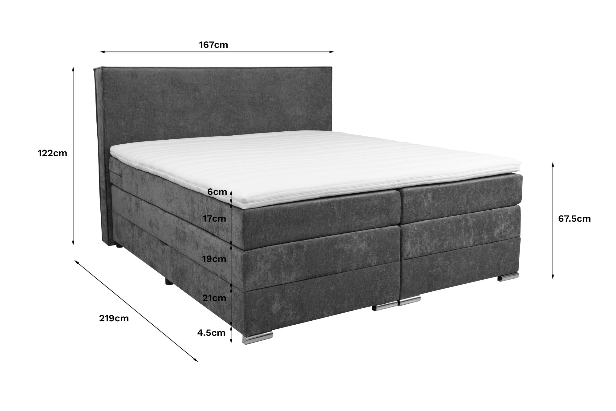 Home affaire Boxspringbett »Romeo, Doppel- & Polsterbett, Federkernbett, Komfortbett, 160, 180 cm« inkl. 6 cm Topper, zwei Bettkästen, Taschen-Federkernmatratze in H4
