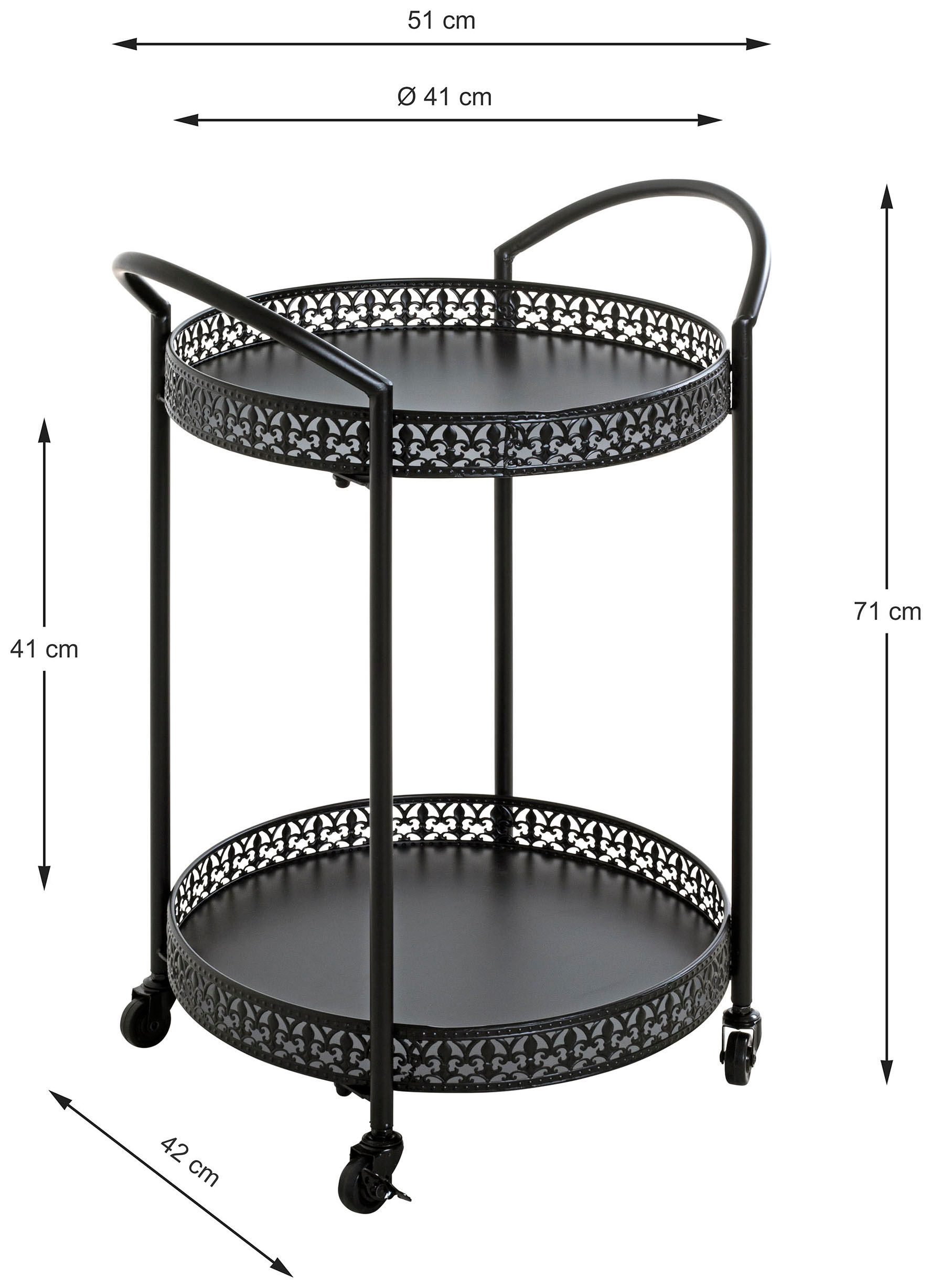 HAKU Servierwagen »Dinett, Kaffeetisch, Küchenwagen, Serviertisch, Teewagen, Trolley« 1 Stk. tlg. rund - aus Metall Schwarz - Ø/H /71 cm