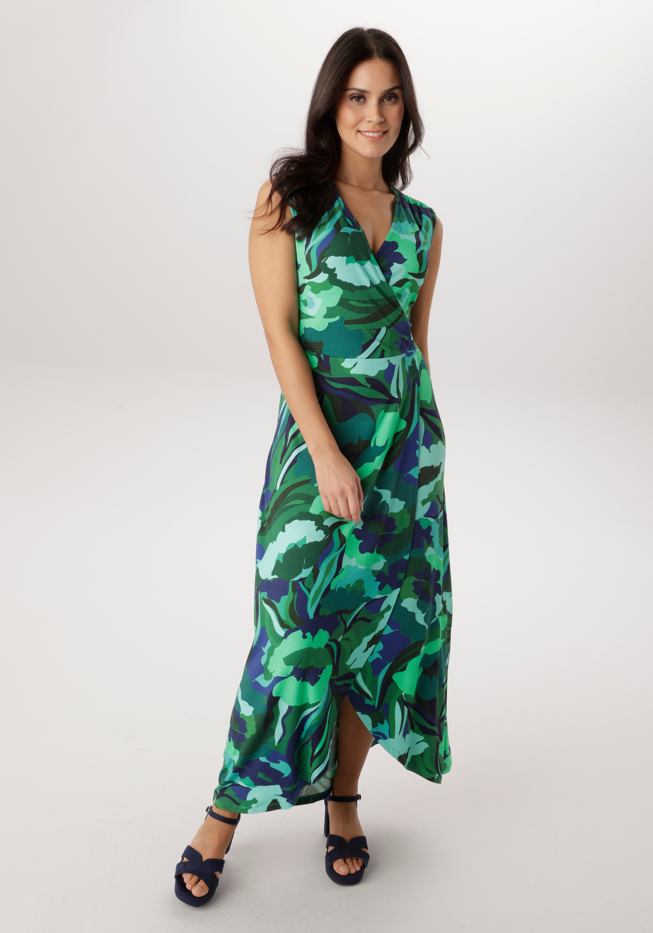 Aniston SELECTED Jerseykleid in Wickeloptik und vorne gebogter Saum - NEUE KOLLEKTION