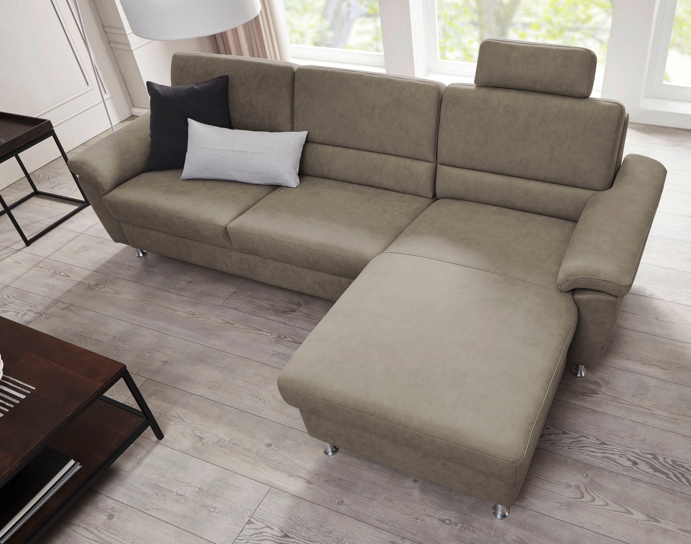 CALIZZA INTERIORS Ecksofa »Onyx L-Form«, Recamiere links oder rechts, wahlweise mit Bettfunktion, Breite 270 cm