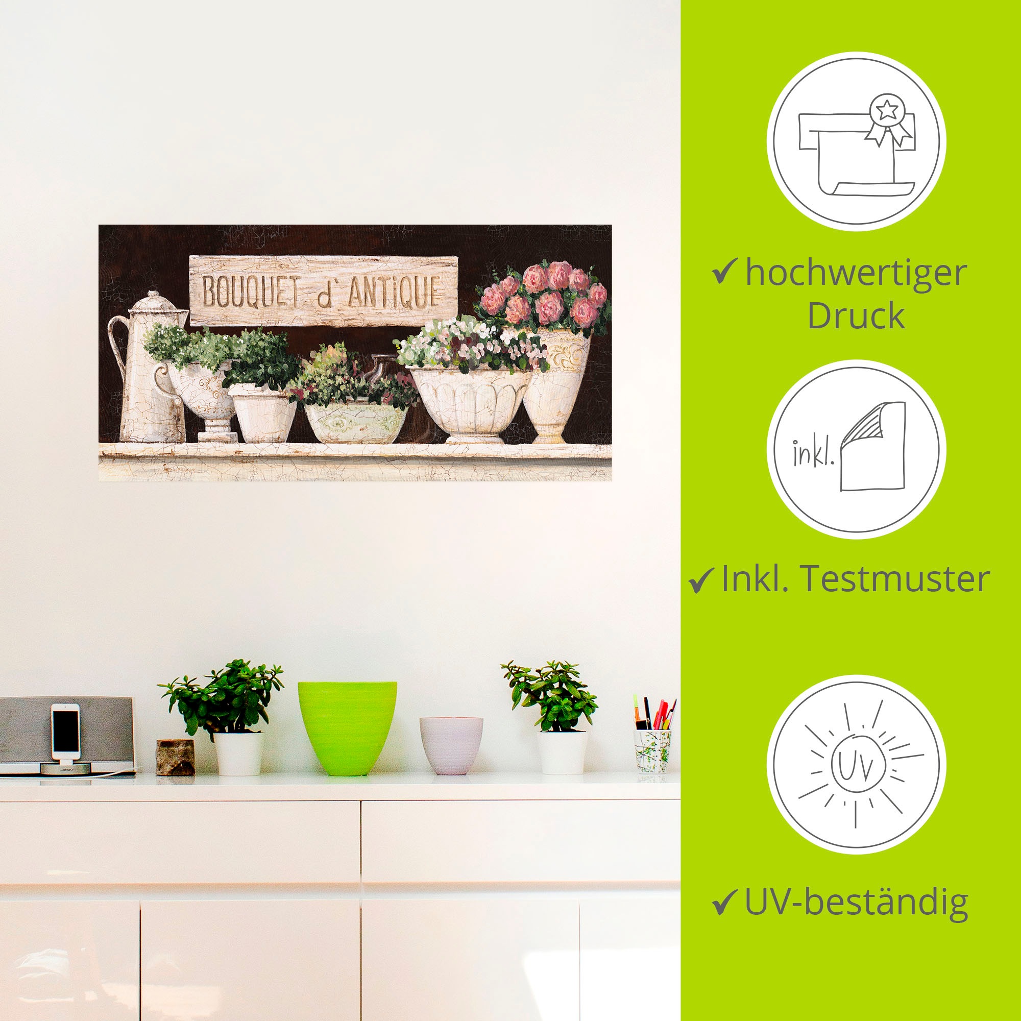 Artland Wandbild »Antike Sträuße«, Vasen & Töpfe, (1 St.), als Alubild, Outdoorbild, Leinwandbild, Wandaufkleber, versch. Größen