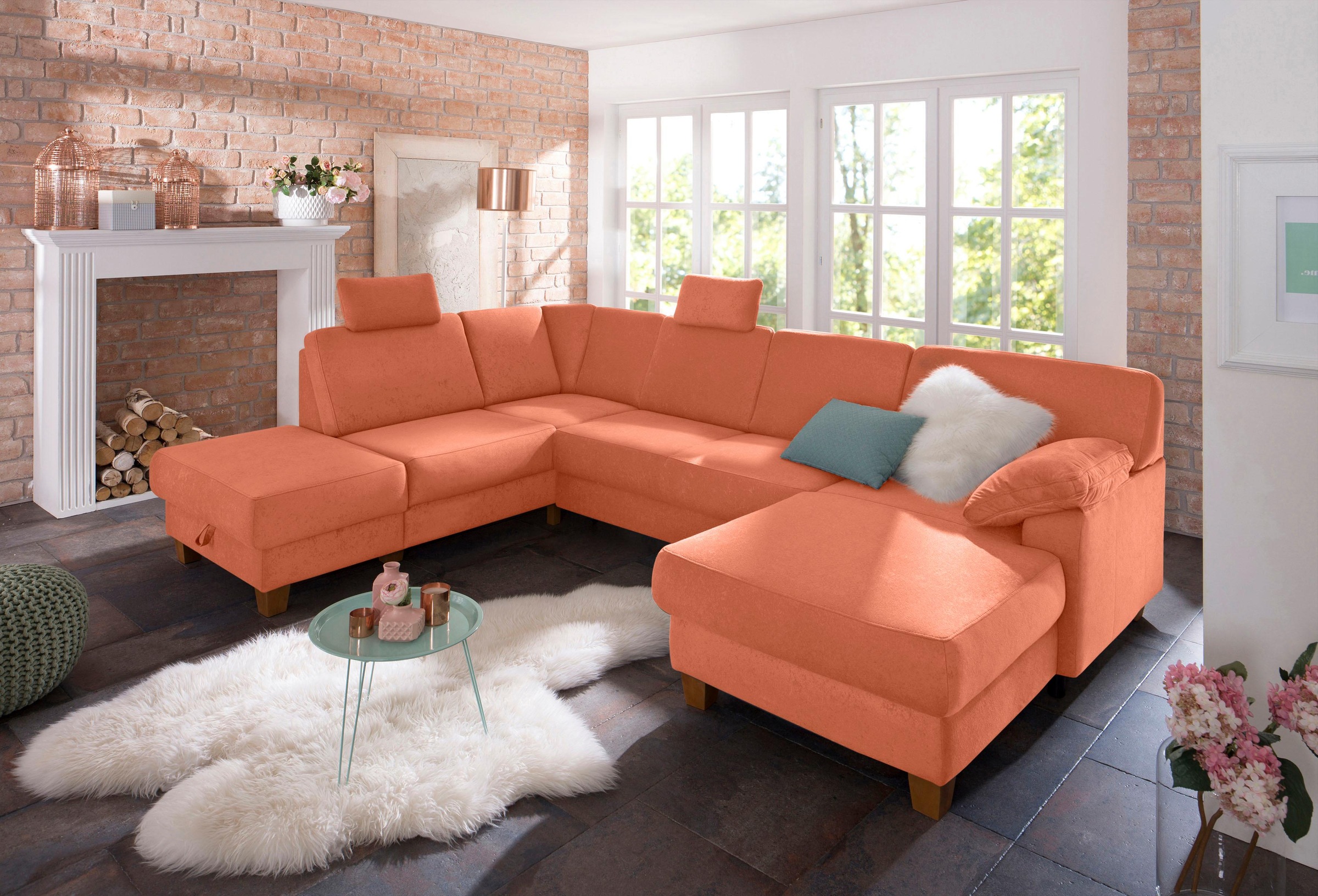 Home affaire Wohnlandschaft »Belfort U-Form« mit Federkern, wahlweise mit B günstig online kaufen