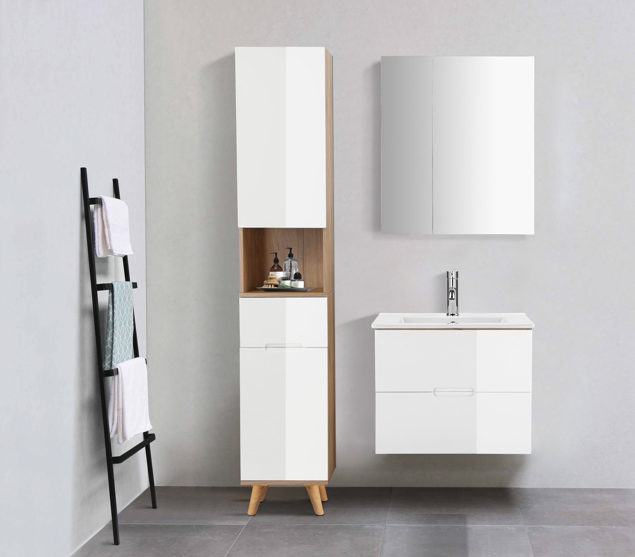 welltime Spiegelschrank »Lund Badschrank Schrank Bad WC Spiegel ohne LED«, Badezimmerspiegelschrank Spiegel Badspiegel mit 2 Türen Breite 60cm