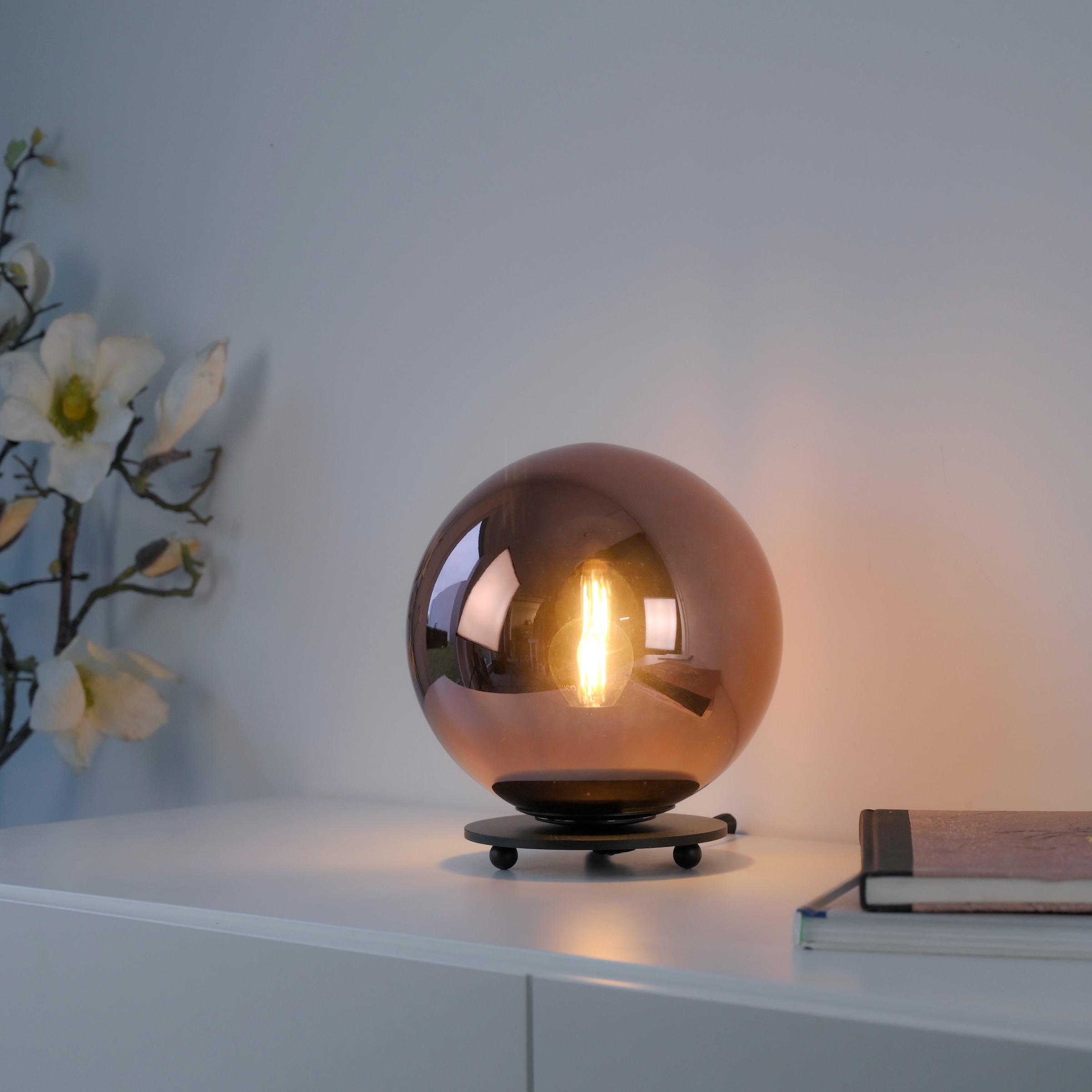 JUST LIGHT Tischleuchte »SHINY« E14 1 Stk. Exklusive Leuchtmittel, Schnurschalter, Rauchglas verspiegelt