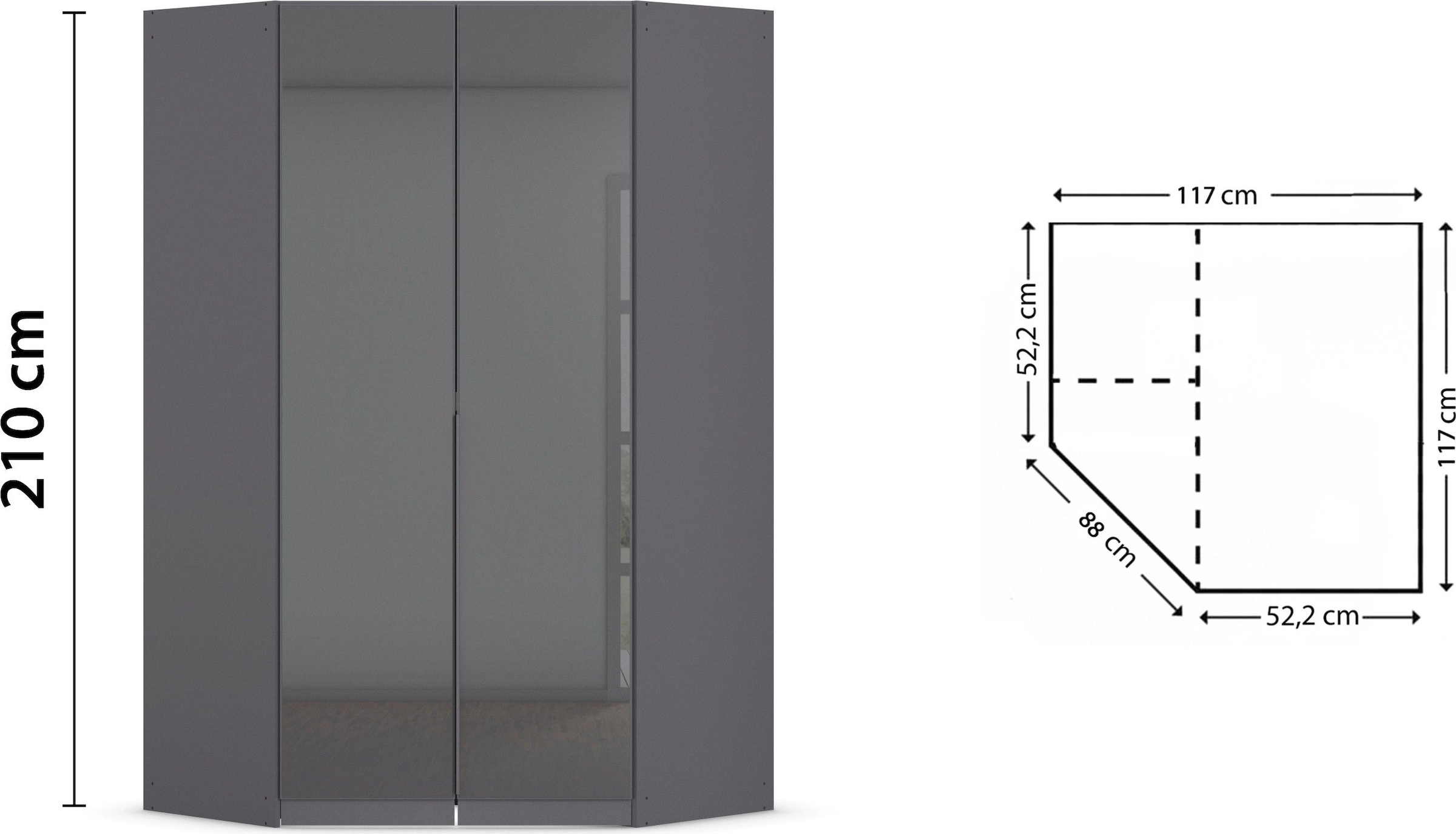 rauch Eckkleiderschrank »Kleiderschrank Schrank Ankleidezimmer Schlafzimmer Garderobe AGORDO«, (in zwei Griff-Farben), mit Glastüren, voll ausgestattet mit viel Stauraum MADE IN GERMANY