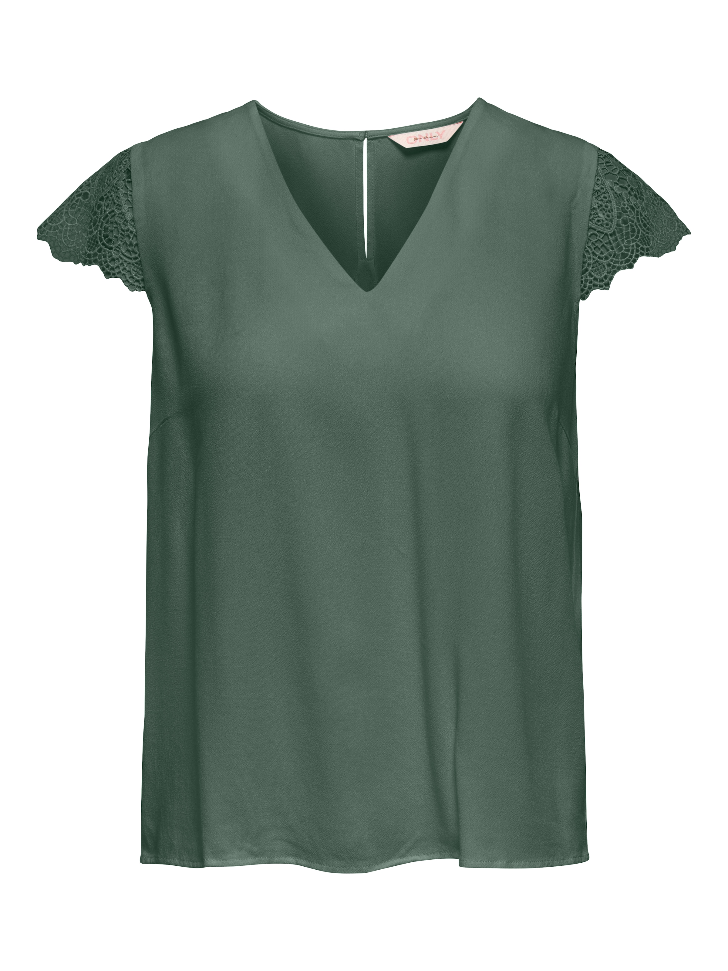 ONLY Kurzarmbluse »ONLELVA-VIA S/S DETAIL TOP WVN CS FR« Viskose, Spitze