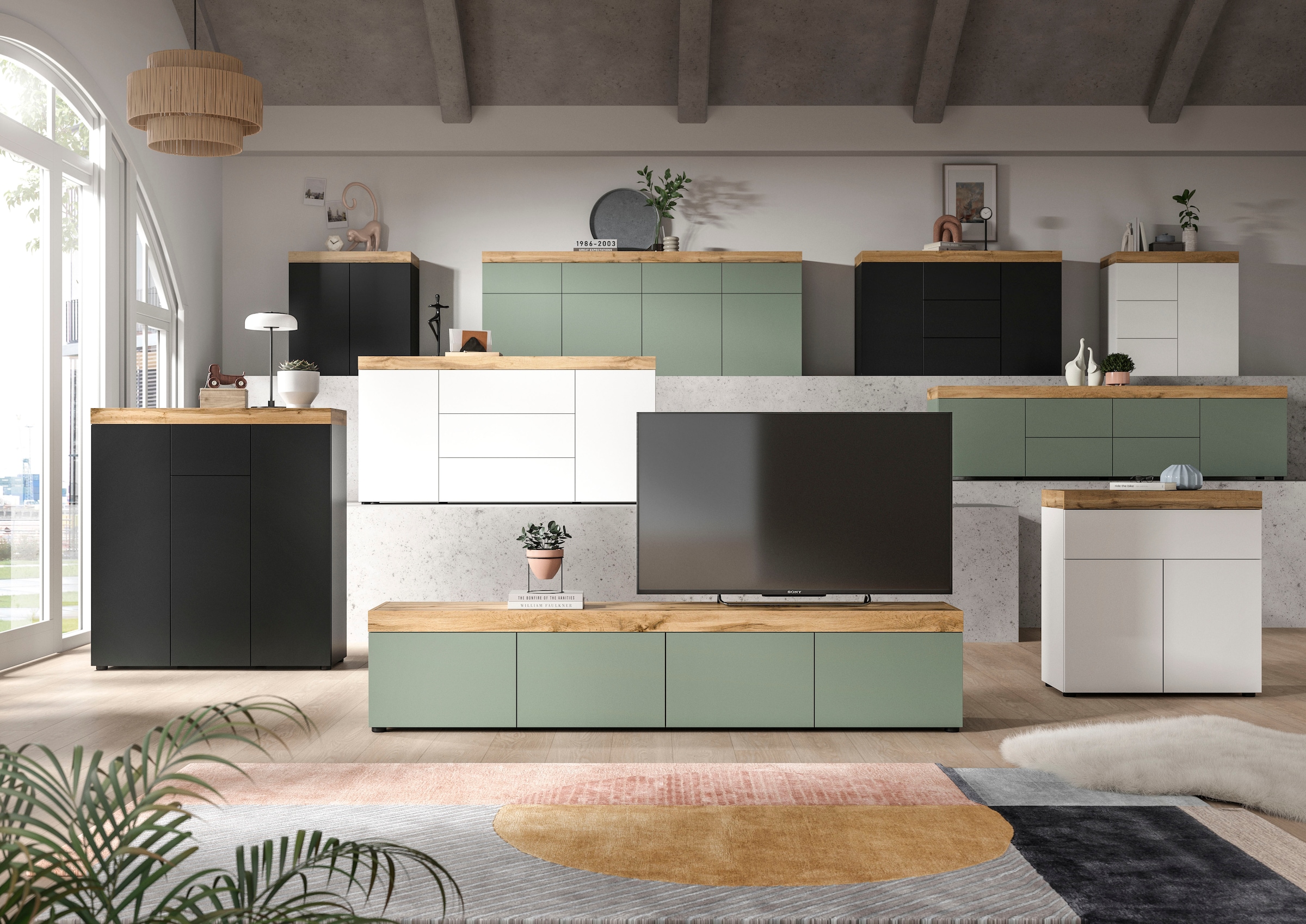 OTTO home Sideboard »MAMBO, Breite 160cm, 2 Türen, 3 Schubkästen, push-2-open« 2 farbige Ausführung, in verschiedenen Farben erhältlich, 1 Stk. tlg. Kommode, Anrichte, Wohnzimmer, Schlafzimmer