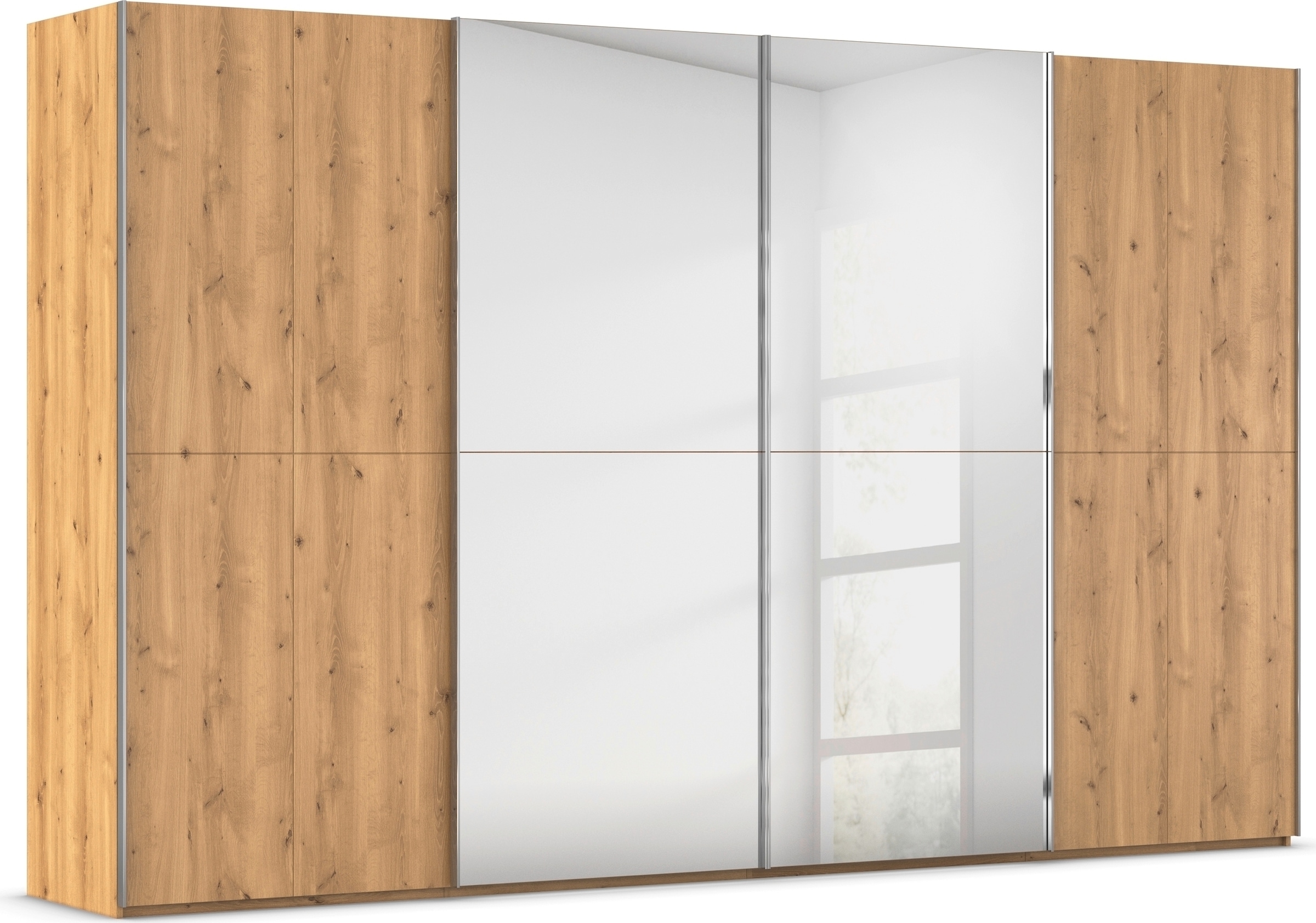rauch Schwebetürenschrank »Kleiderschrank Schrank Garderobe Schlafzimmerschrank SCALE-WOOD«, edle geteilte Front in massiver Asteiche mit Spiegel MADE IN GERMANY