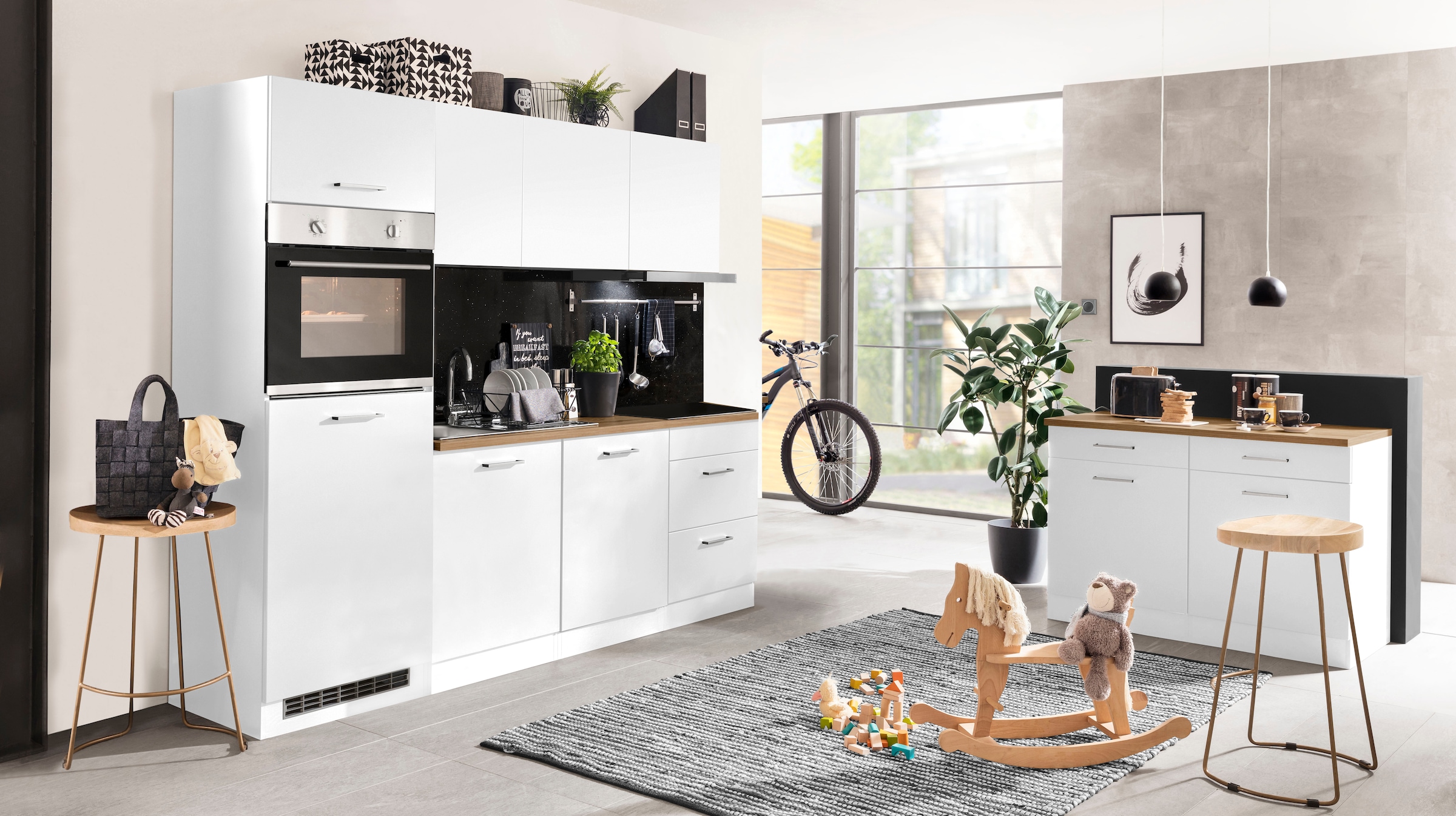 KOCHSTATION Küchenzeile »KS-Kehl«, mit E-Geräten, Breite 240 cm, inkl. Kühlschrank und Geschirrspüler