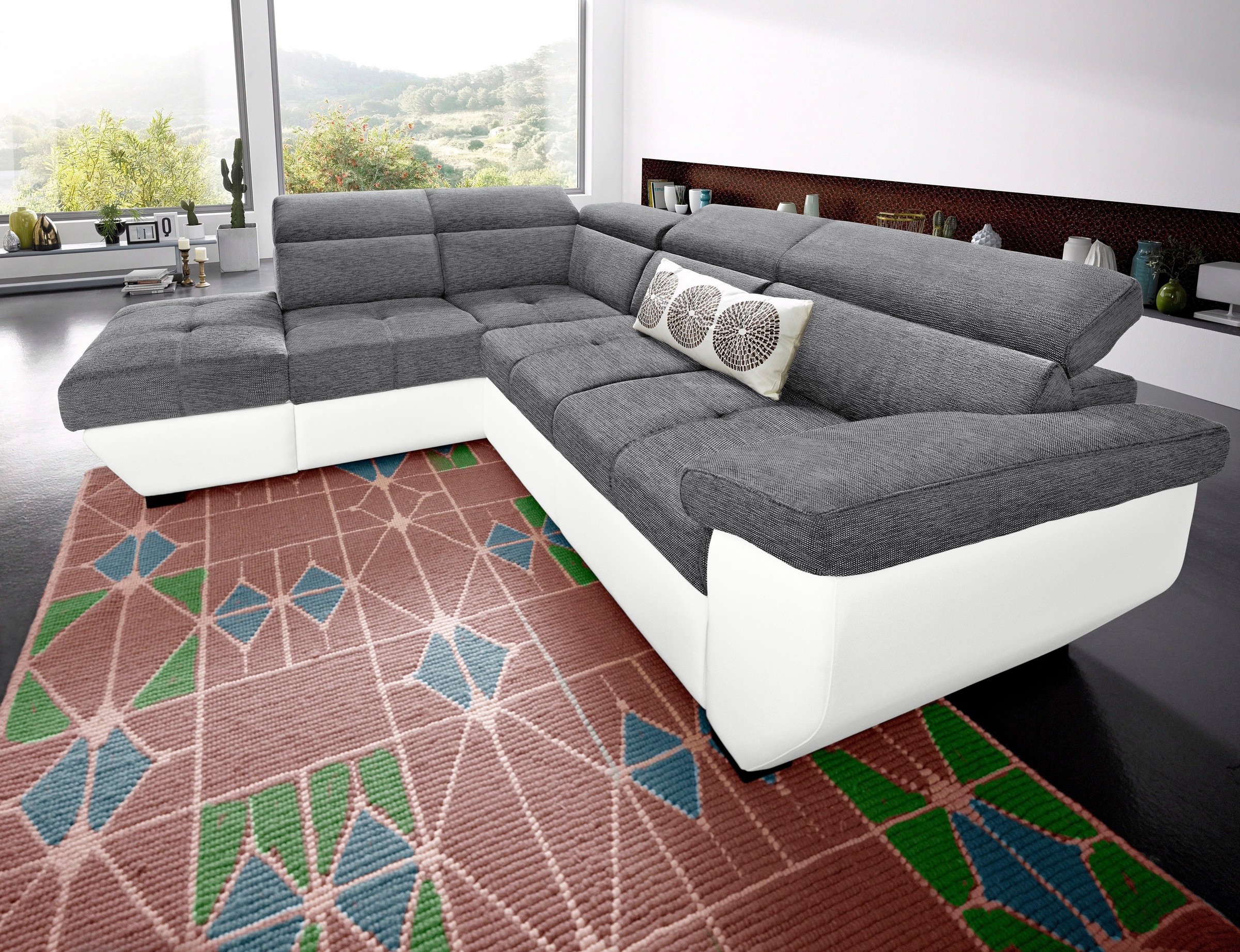 COTTA Polstergarnitur »Speedway L-Form«, (Set), Set bestehend aus: Ecksofa mit Kopfteilverstellung & Hocker
