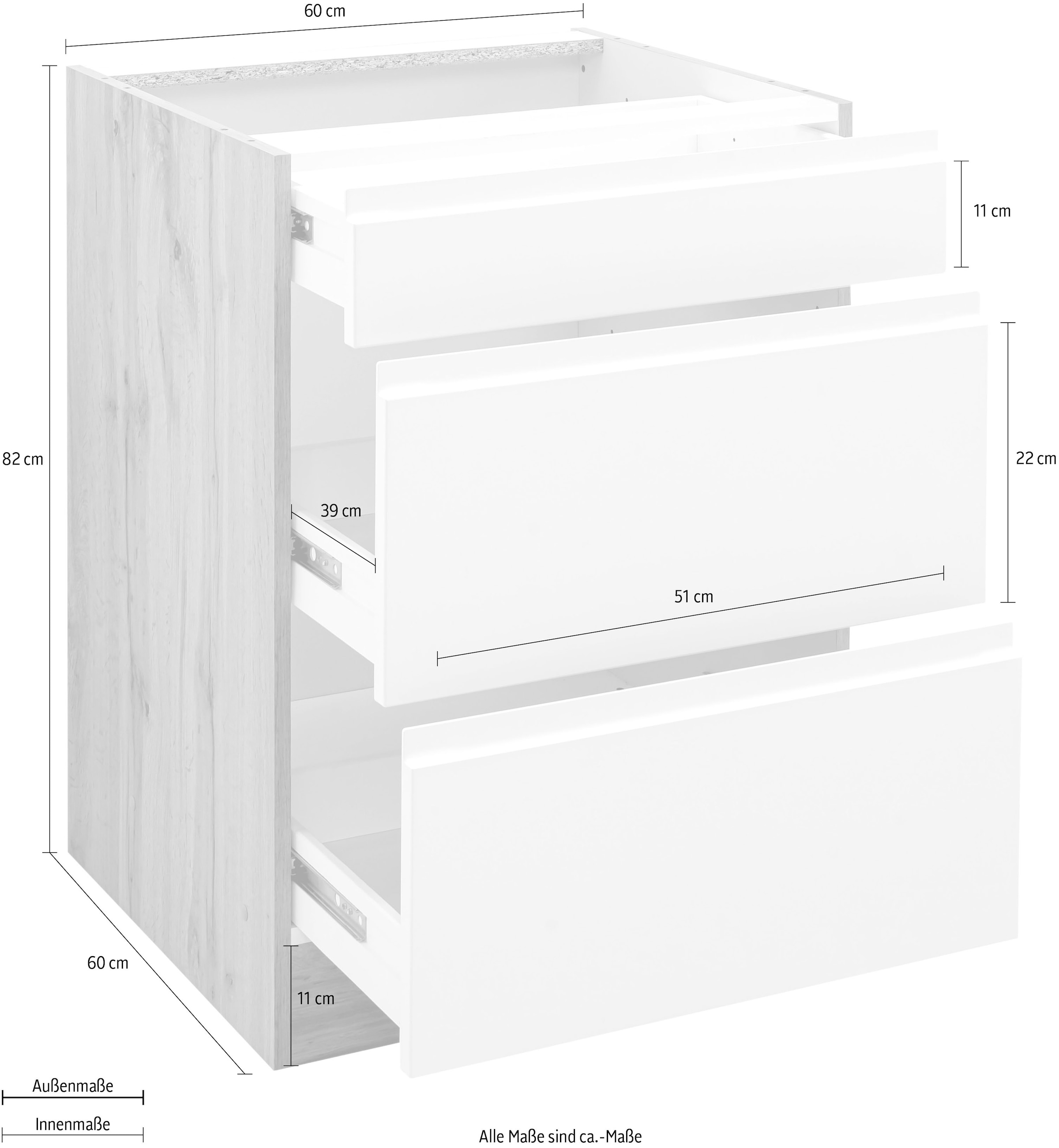 KOCHSTATION Unterschrank »KS-Bruneck« >>Bruneck<< 60 cm breit, für viel Stauraum, hochwertige MDF-Fronten