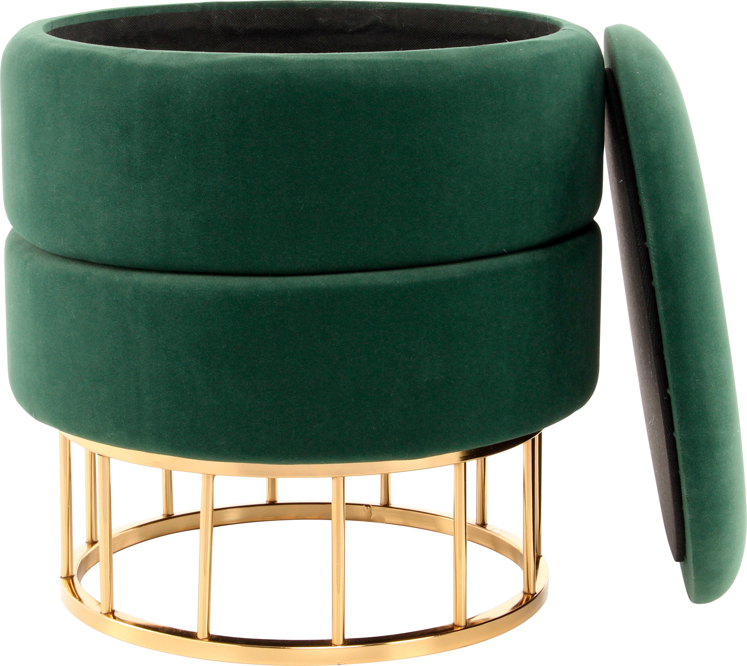 Kayoom Stauraumhocker »Hocker Zero 525, Sitzhocker mit Komfort,runde, moderne Form«, (1 St.), glamourös, elegant, mit Stauraum, Bezug aus samtweichem Stoff