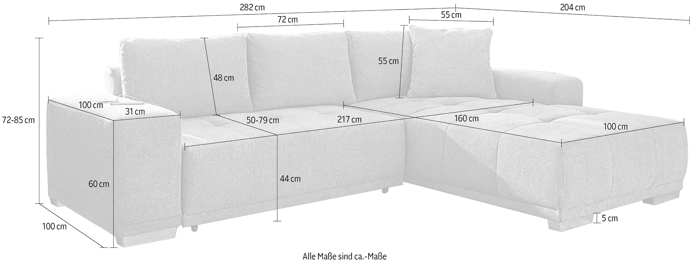 Jockenhöfer Gruppe Ecksofa »Luciano L-Form mit induktiver Lademöglichkeit, USB-A & USB-C Ladeport«, Bettkasten/Stauraum, rechts/links montierbar, große Liegefläche