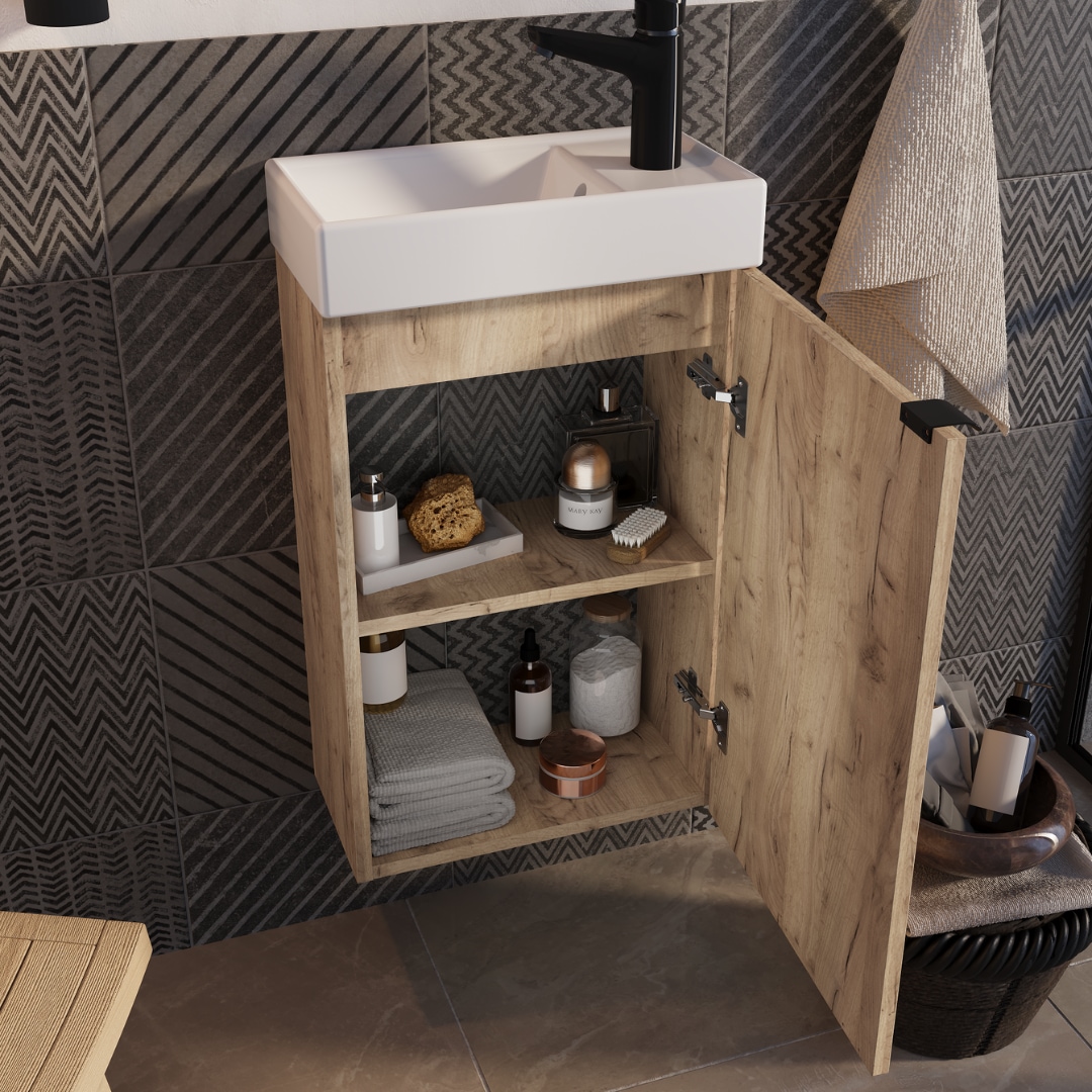 welltime Badmöbel-Set »Badmöbel-Set Gesa, Schrank mit Waschbecken und Spiegel, wandhängend«, Waschbeckenunterschrank mit Wachbecken und Spiegel
