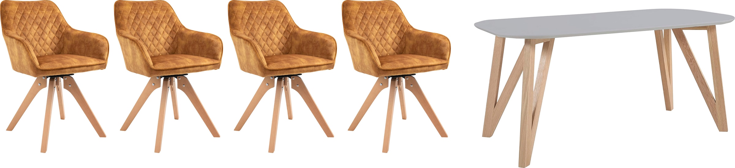 SalesFever Essgruppe »Elegante Sitzgruppe« 5-teiliges Set: Samtverlour-Stühle und 160cm Tisch