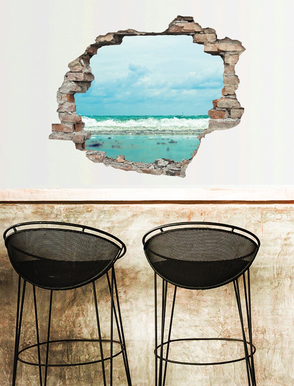 queence Wandtattoo »Meer«, (1 St.), Wandsticker, Wandbild, selbstklebend, 3D, Wanddurchbruch
