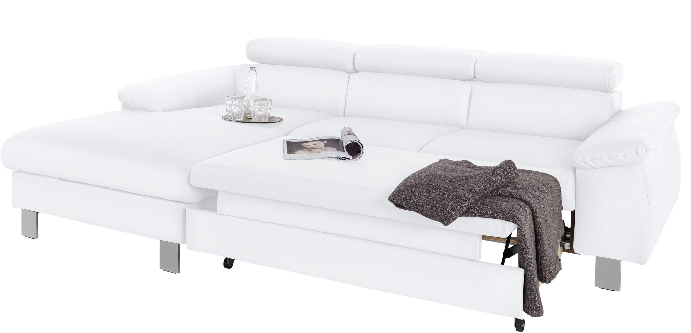 COTTA Polstergarnitur »Komaris L-Form«, (Set), Set bestehend aus: Ecksofa mit Kopfteilverstellung & Hocker