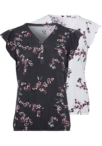LASCANA Shirttop, (2 tlg., 2er-Pack), mit kleinen Flügelärmelchen und floralem Druck kaufen