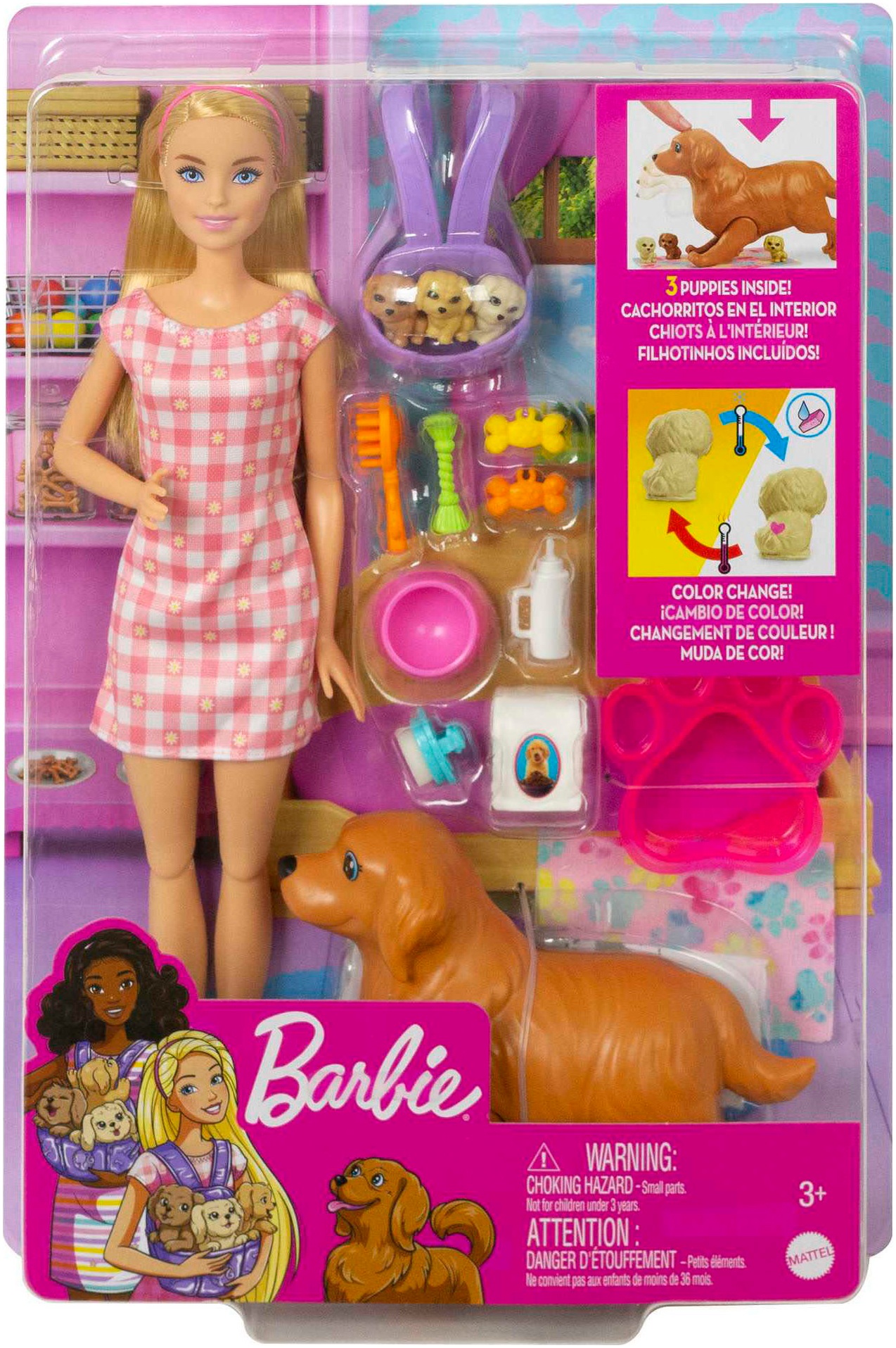 Barbie Anziehpuppe »Puppe (blond) mit Hund & Welpen«