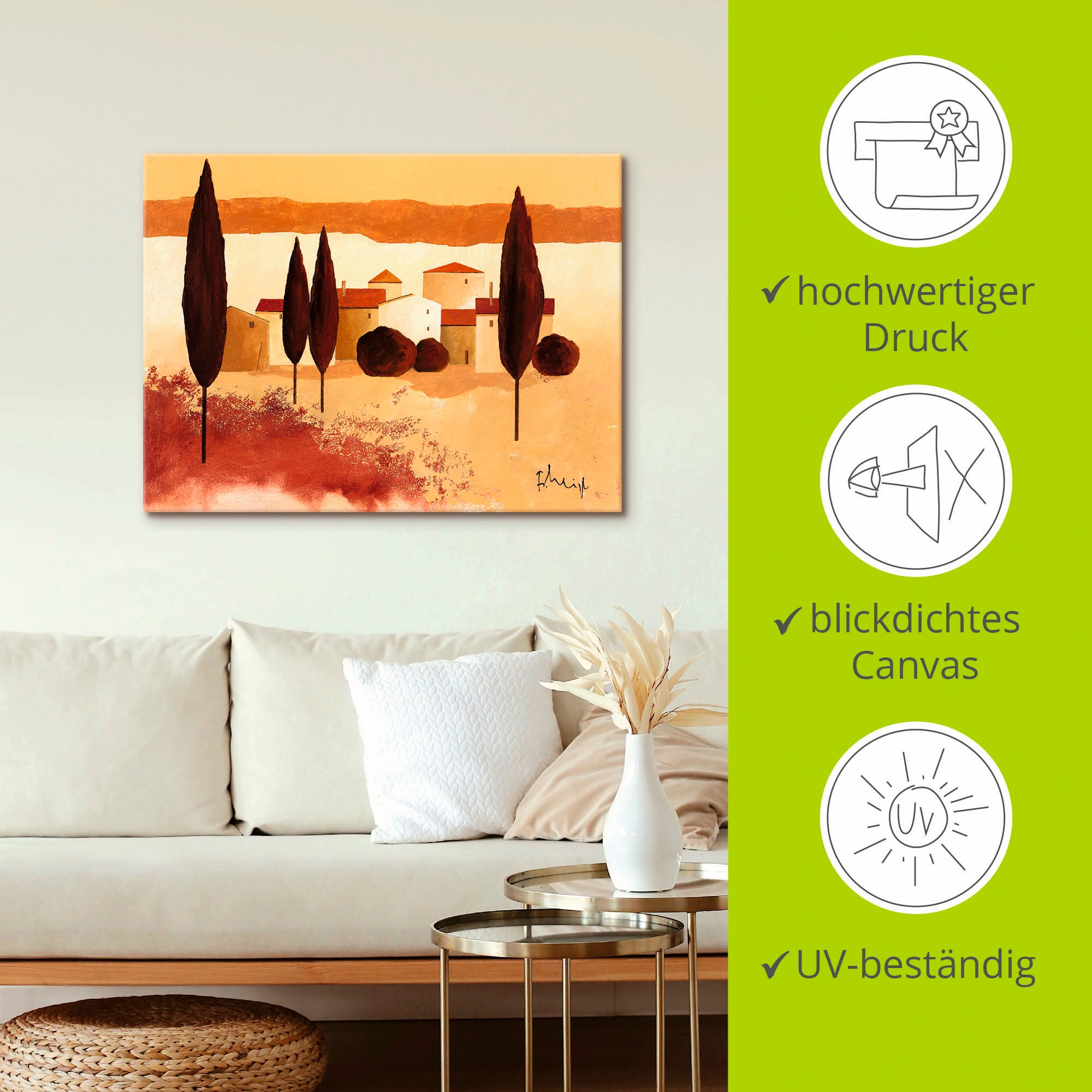 Artland Leinwandbild »Kleines Mediterranes Dorf«, Wiesen & Bäume, (1 St.), auf Keilrahmen gespannt