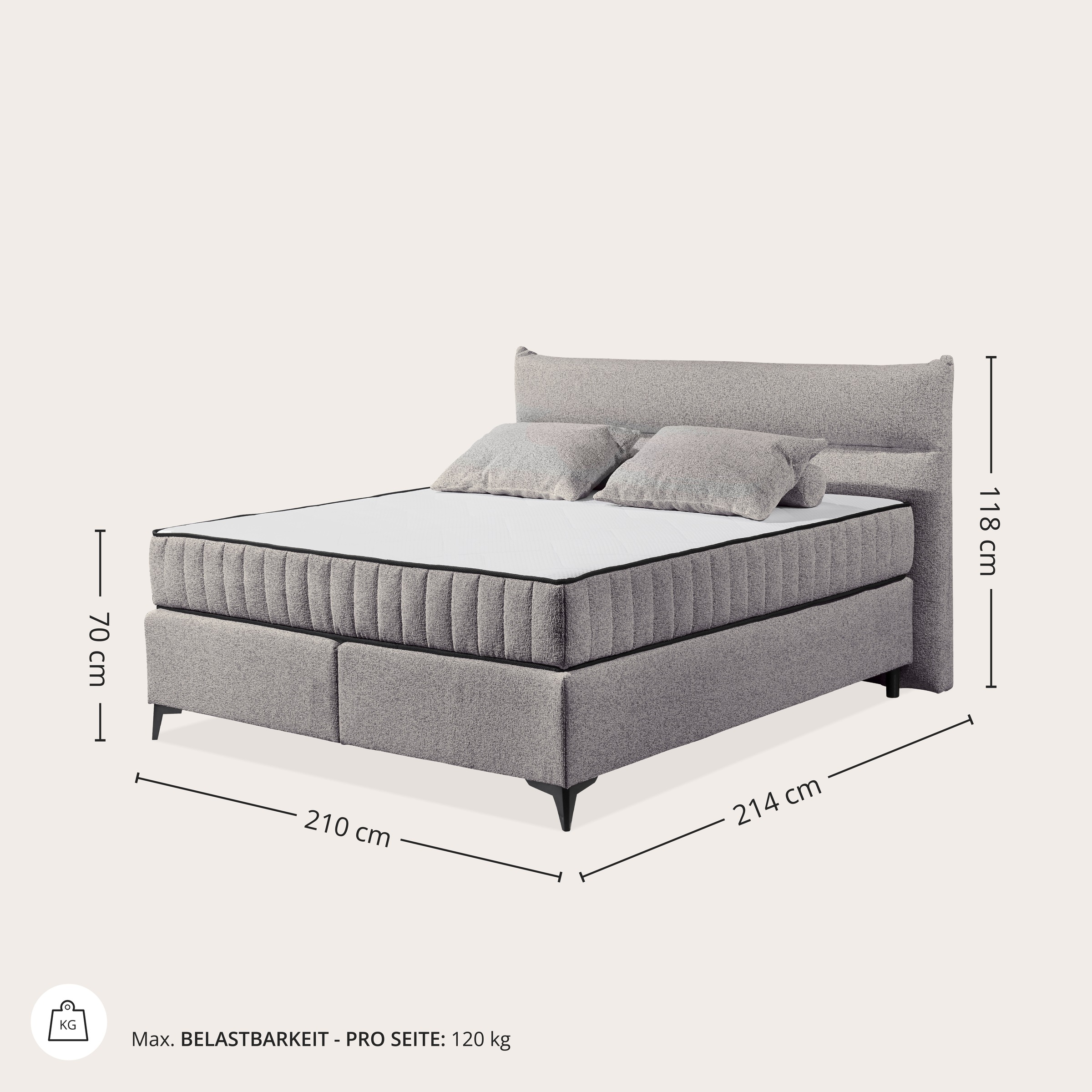 ED EXCITING DESIGN Boxspringbett »Vlieland« Premium 9-Zonen-Tonnentaschenfederkern Duo-Matratze mit Kokosmatte