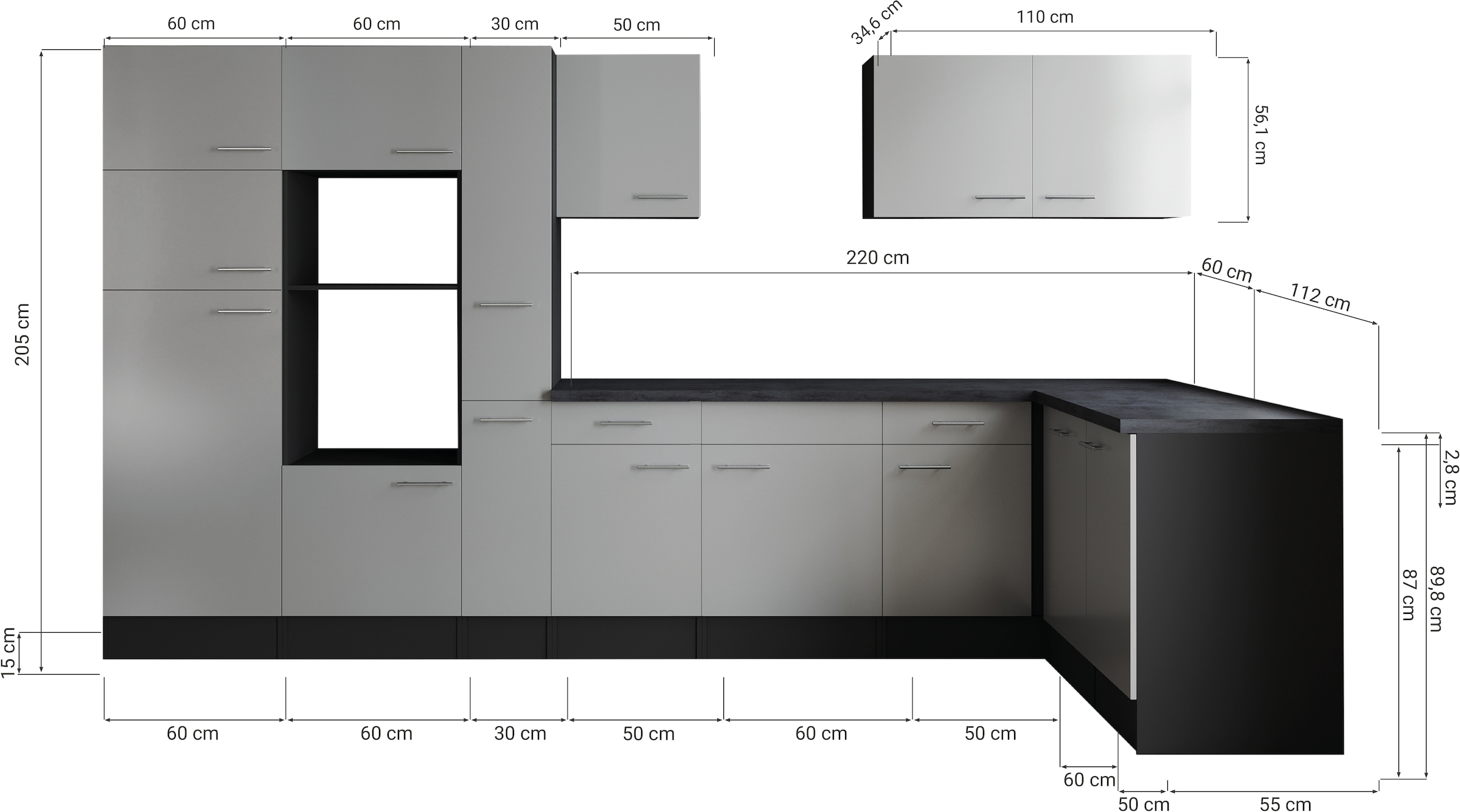 RESPEKTA Winkelküche »Oliver« Breite 370 cm, 90 cm Arbeitshöhe, in exklusiver Konfiguration für OTTO
