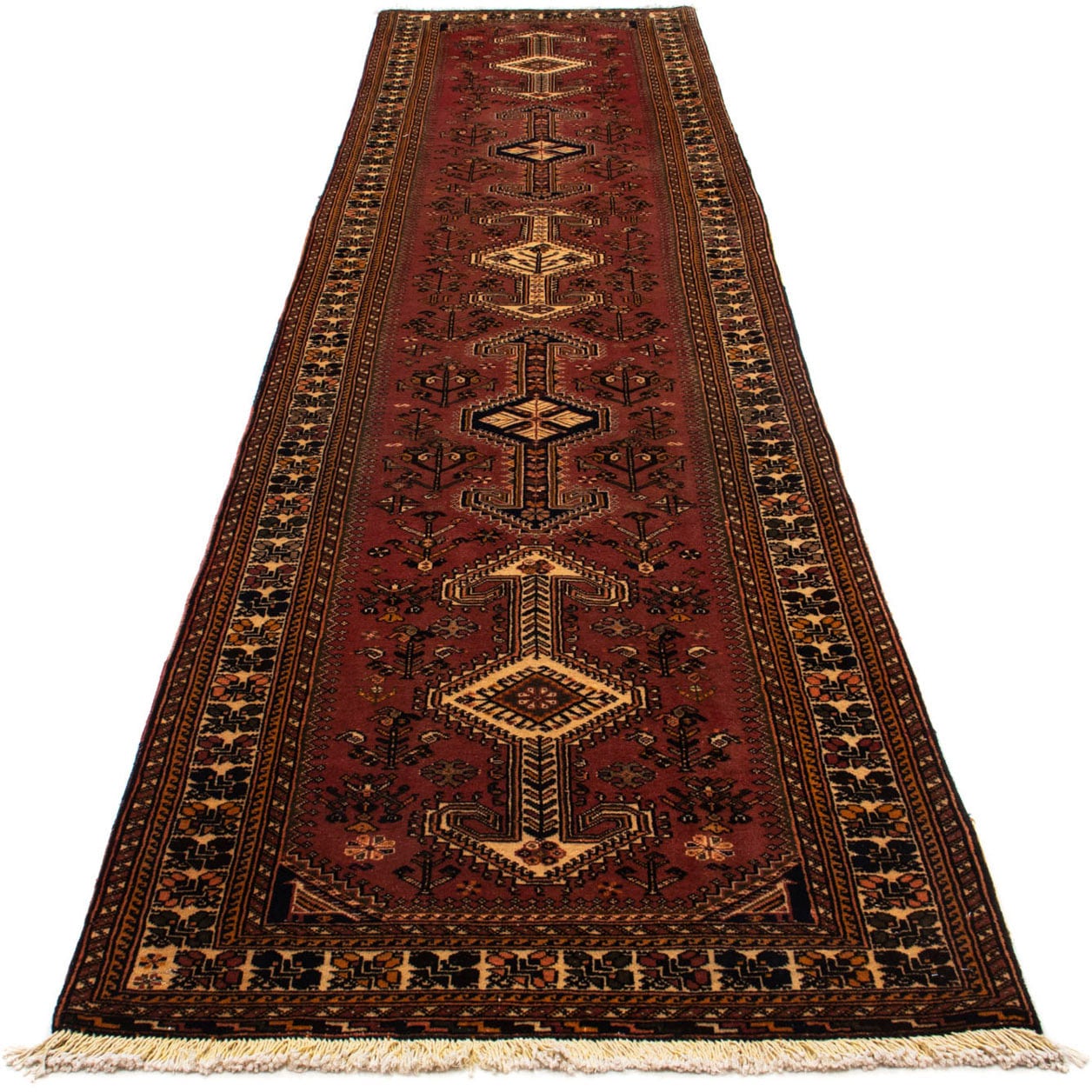 Hochflor-Läufer „Shiraz Medaillon Marrone 394 x 93 cm“, rechteckig, Unikat mit Zertifikat Braun 10 mm B/L: 93 cm x 394 cm – 10 mm